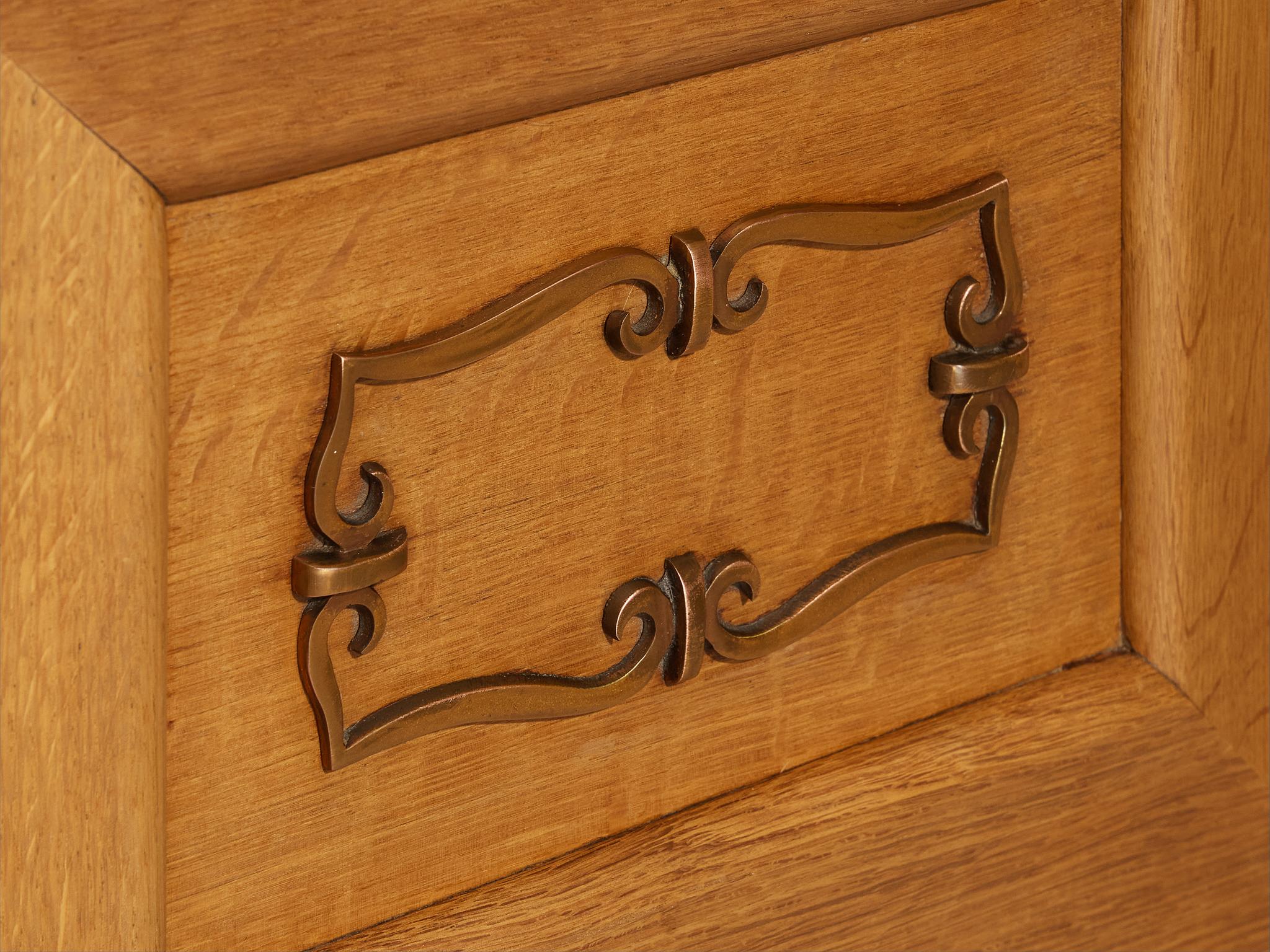 Art Deco Sideboard in Oak and Decorative Copper Detailing