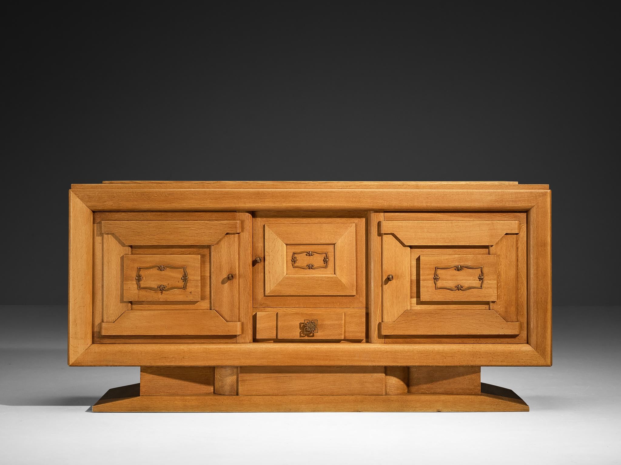 Art Deco Sideboard in Oak and Decorative Copper Detailing