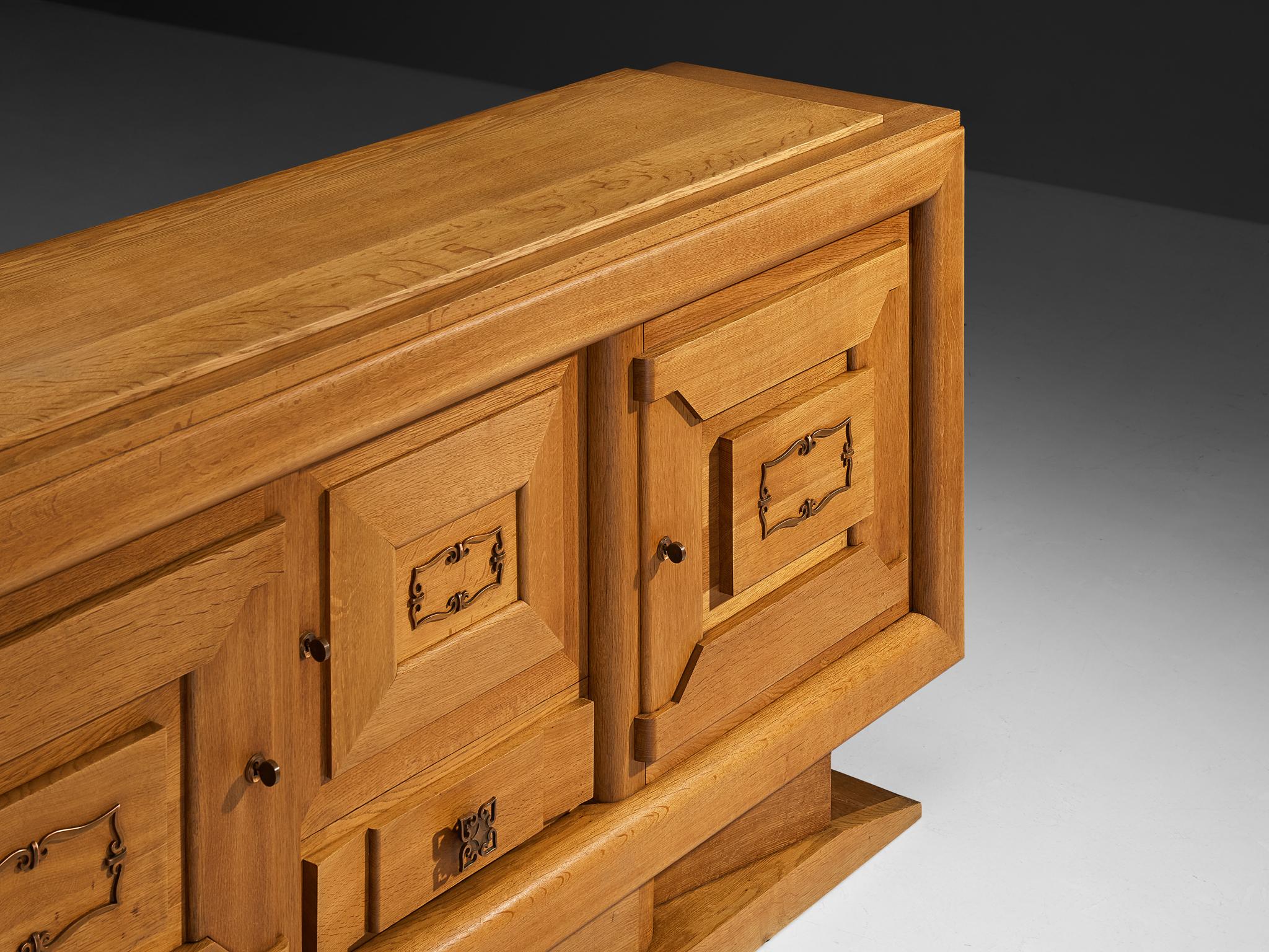 Art Deco Sideboard in Oak and Decorative Copper Detailing