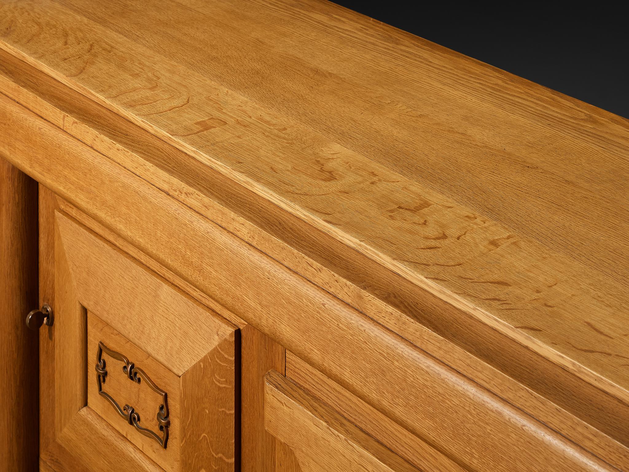 Art Deco Sideboard in Oak and Decorative Copper Detailing