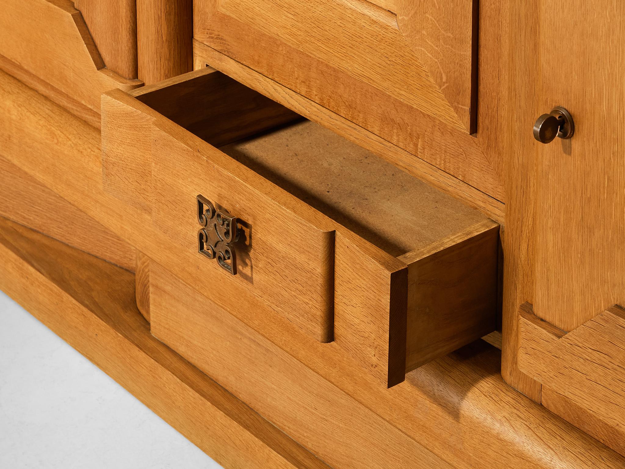 Art Deco Sideboard in Oak and Decorative Copper Detailing