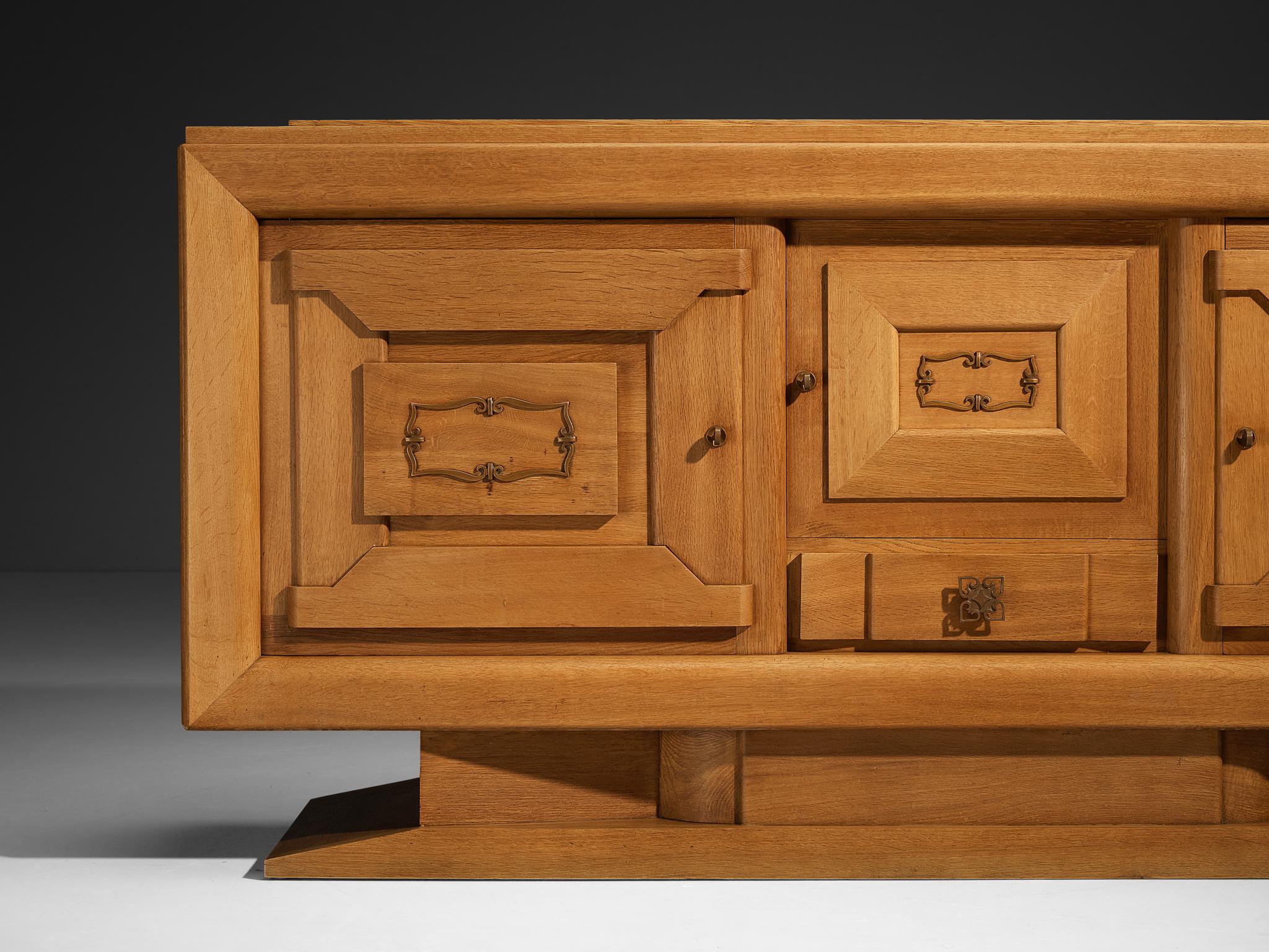 Art Deco Sideboard in Oak and Decorative Copper Detailing