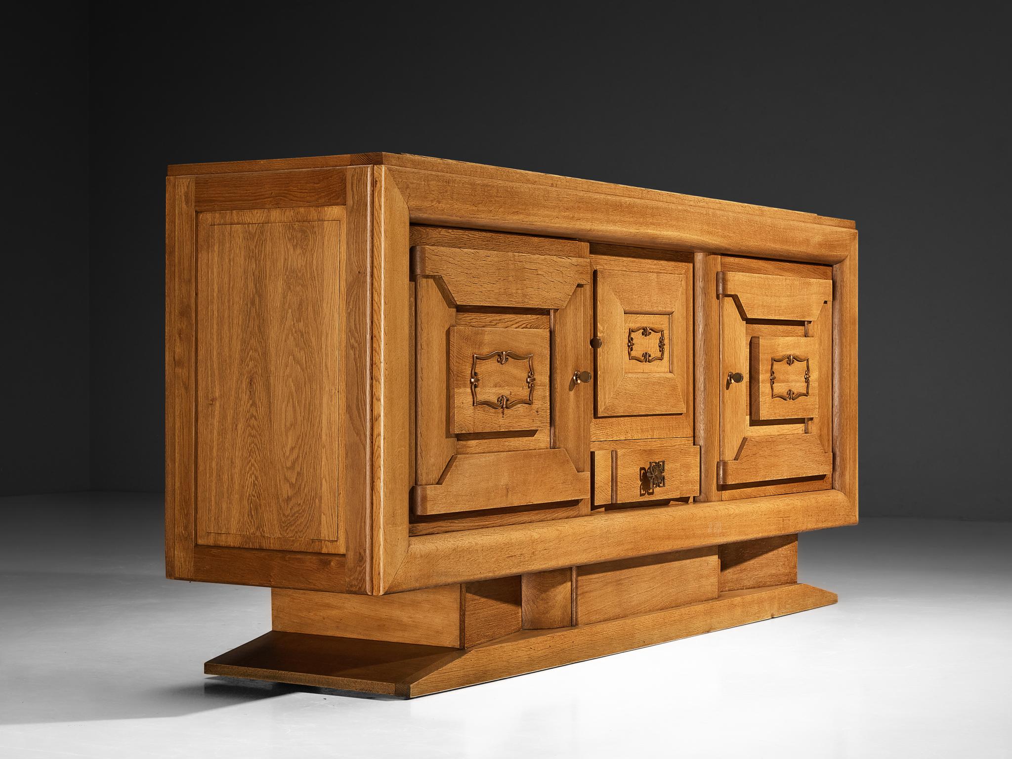 Art Deco Sideboard in Oak and Decorative Copper Detailing