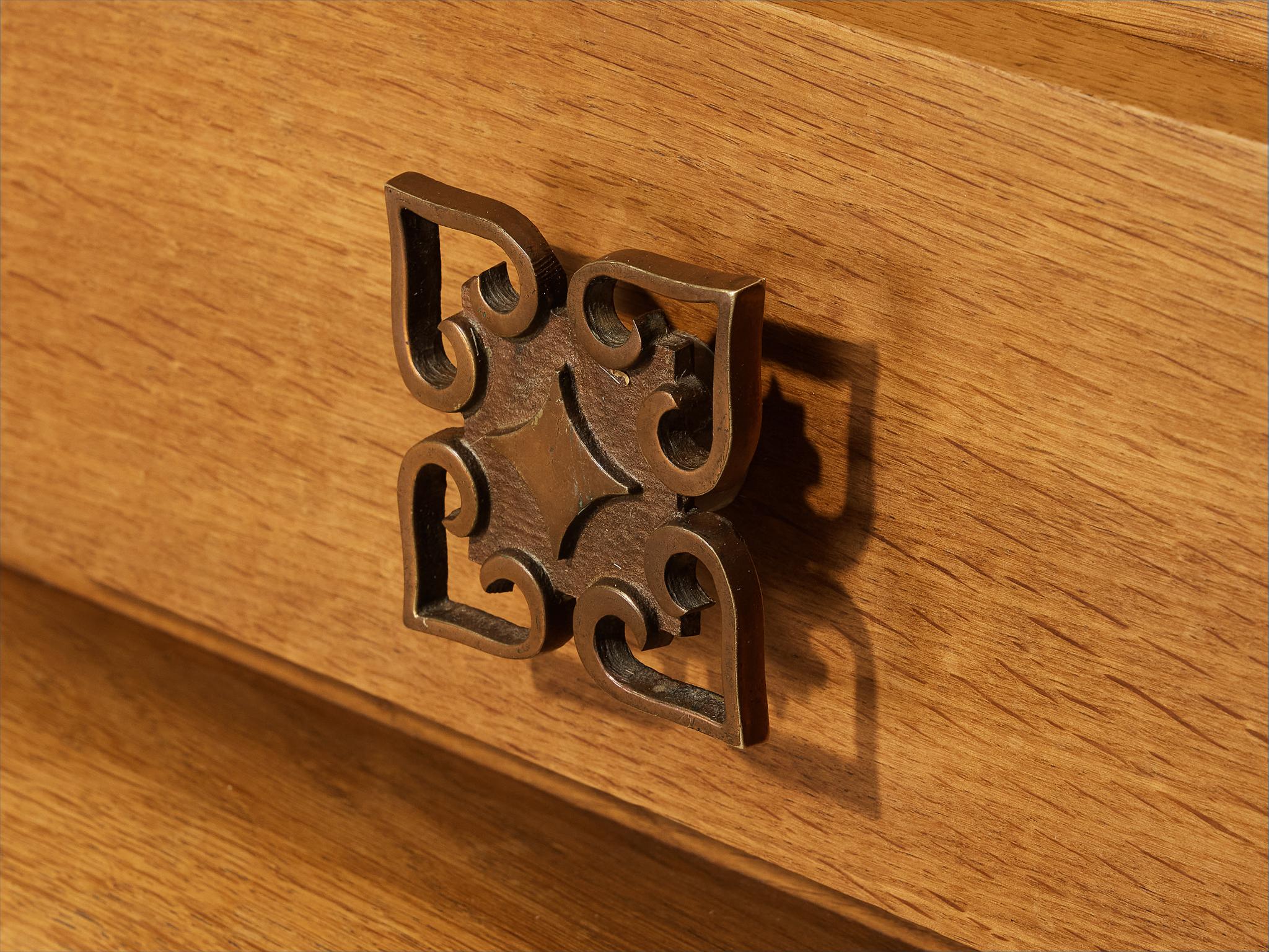 Art Deco Sideboard in Oak and Decorative Copper Detailing