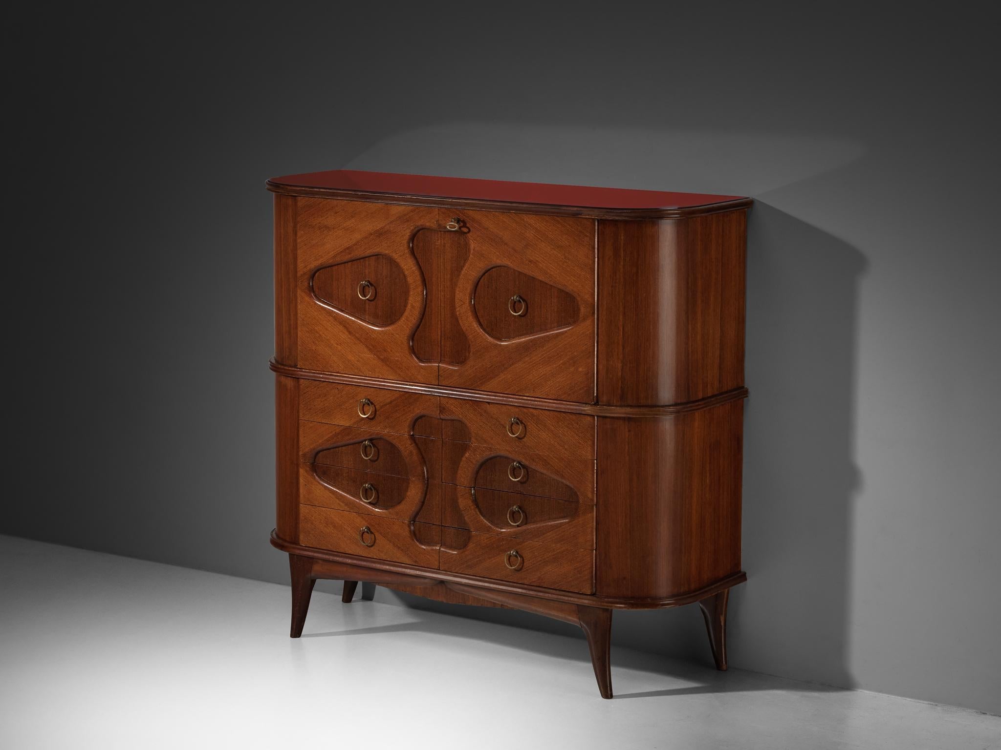 1950s Italian Bar Cabinet with Biomorphic Shapes in Mahogany