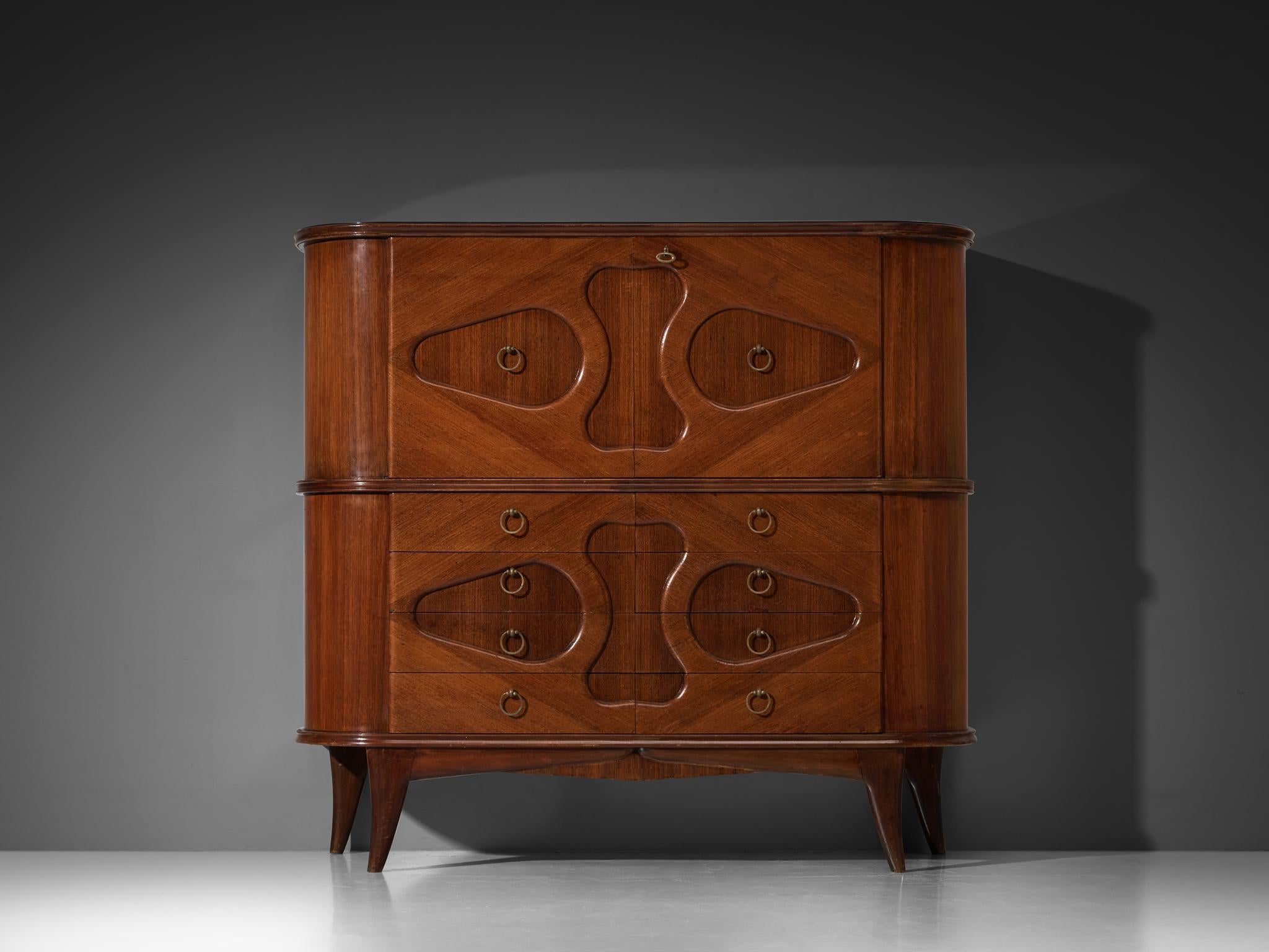 1950s Italian Bar Cabinet with Biomorphic Shapes in Mahogany