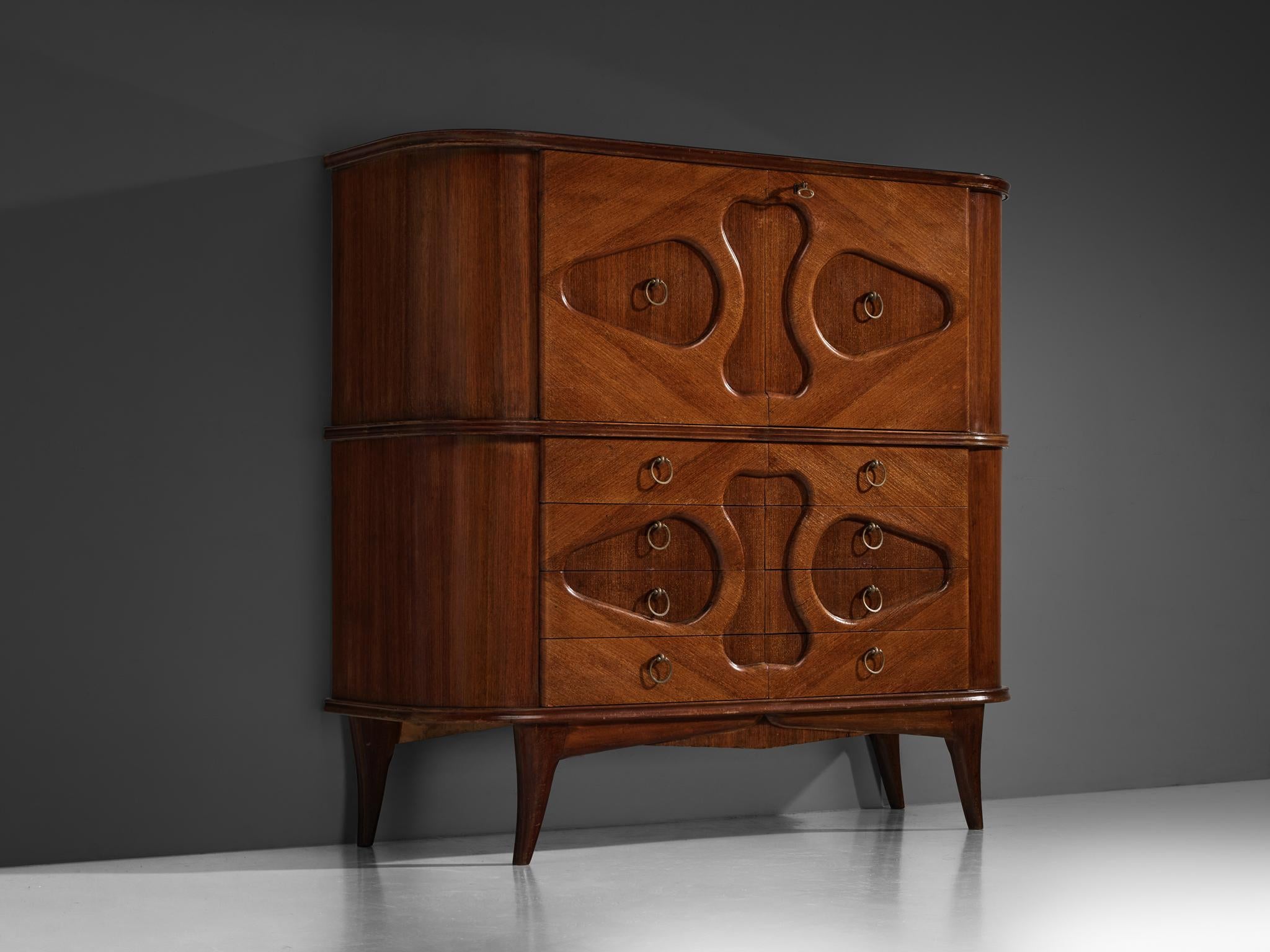 1950s Italian Bar Cabinet with Biomorphic Shapes in Mahogany