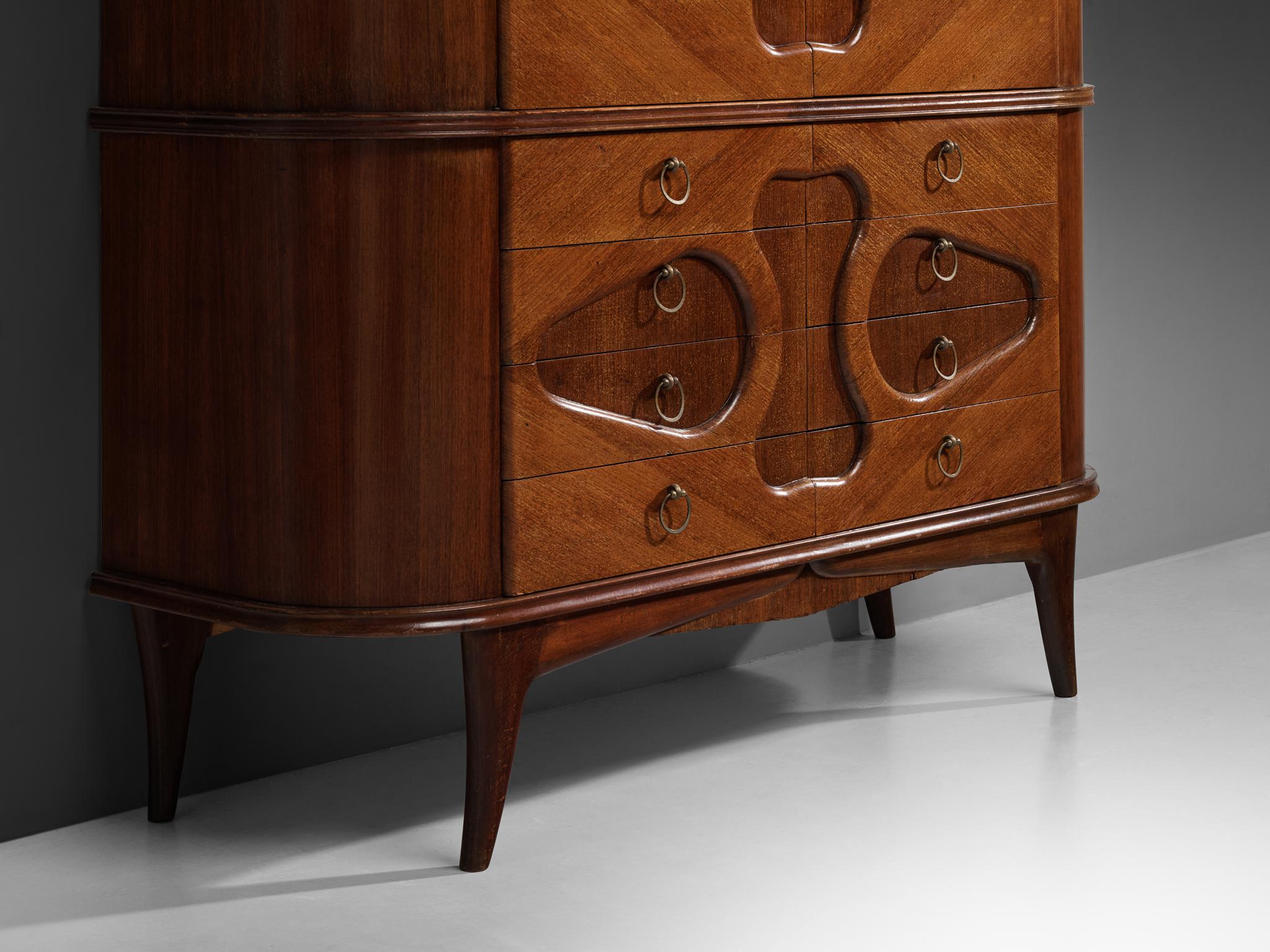 1950s Italian Bar Cabinet with Biomorphic Shapes in Mahogany