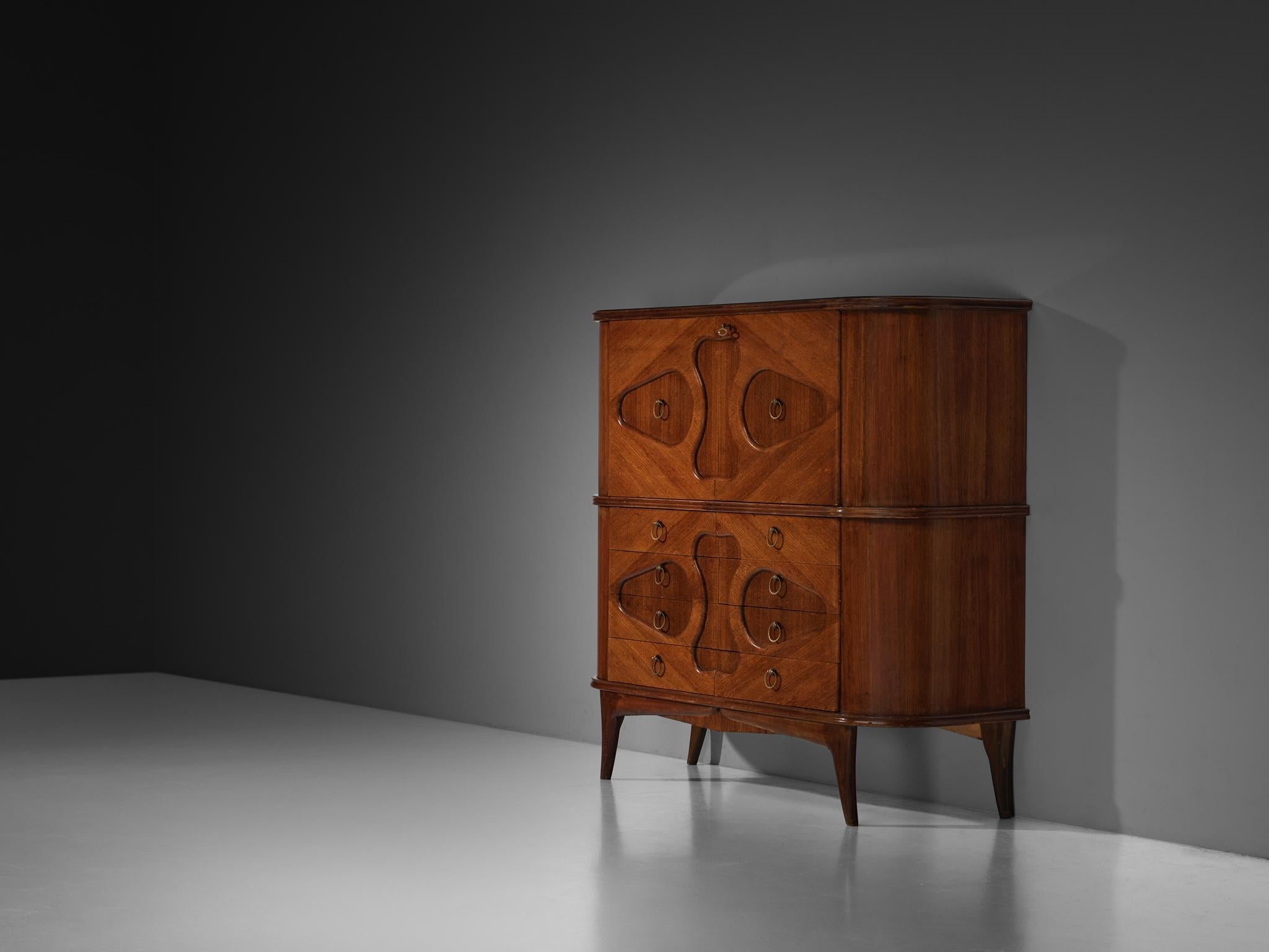 1950s Italian Bar Cabinet with Biomorphic Shapes in Mahogany