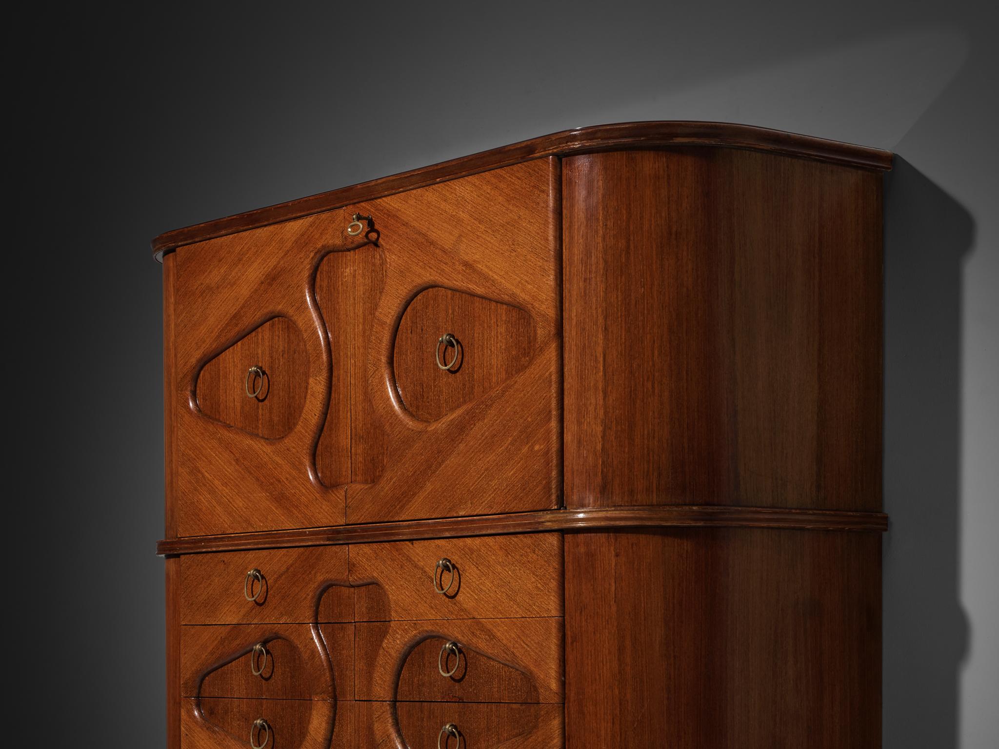 1950s Italian Bar Cabinet with Biomorphic Shapes in Mahogany