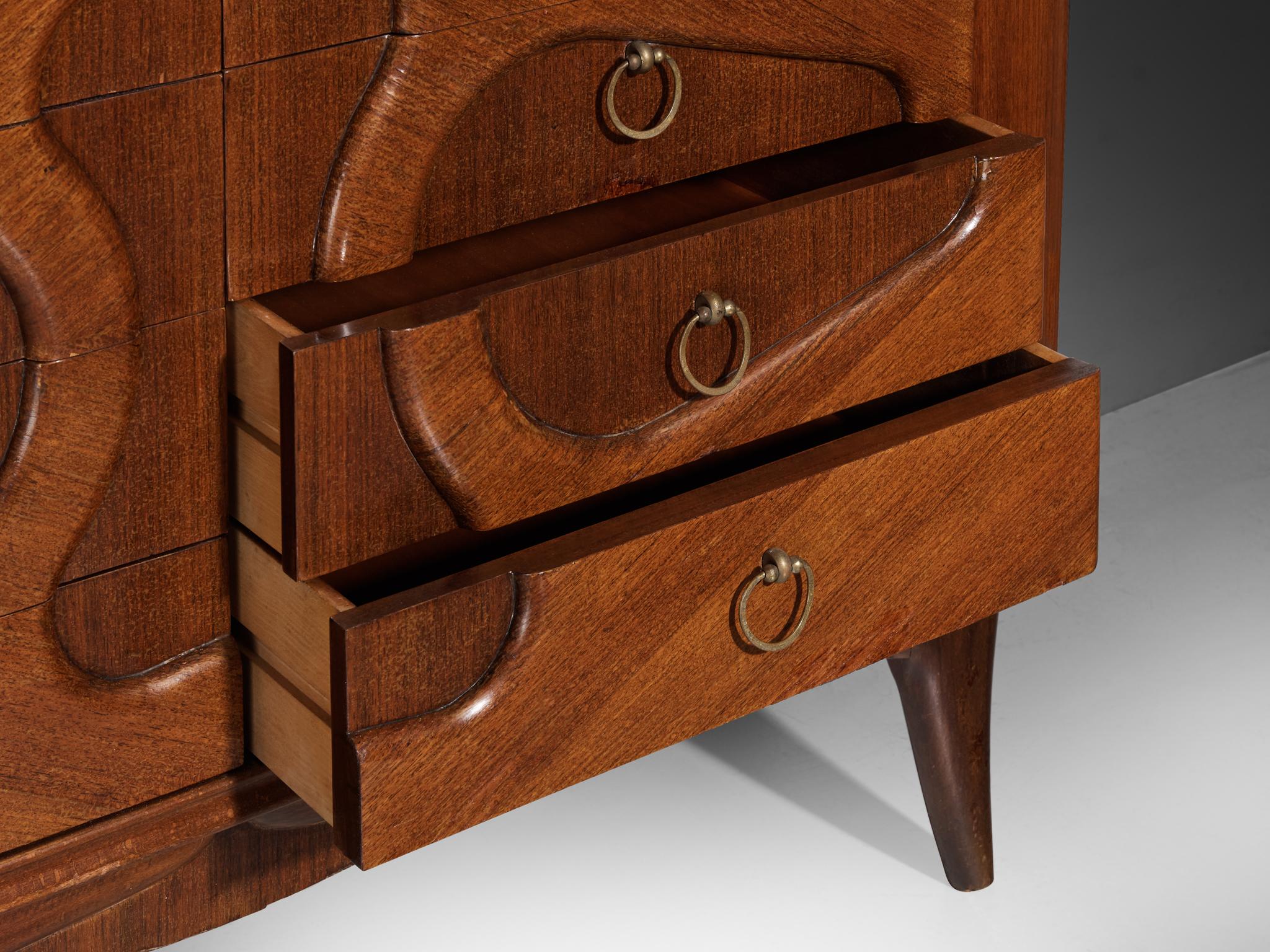 1950s Italian Bar Cabinet with Biomorphic Shapes in Mahogany