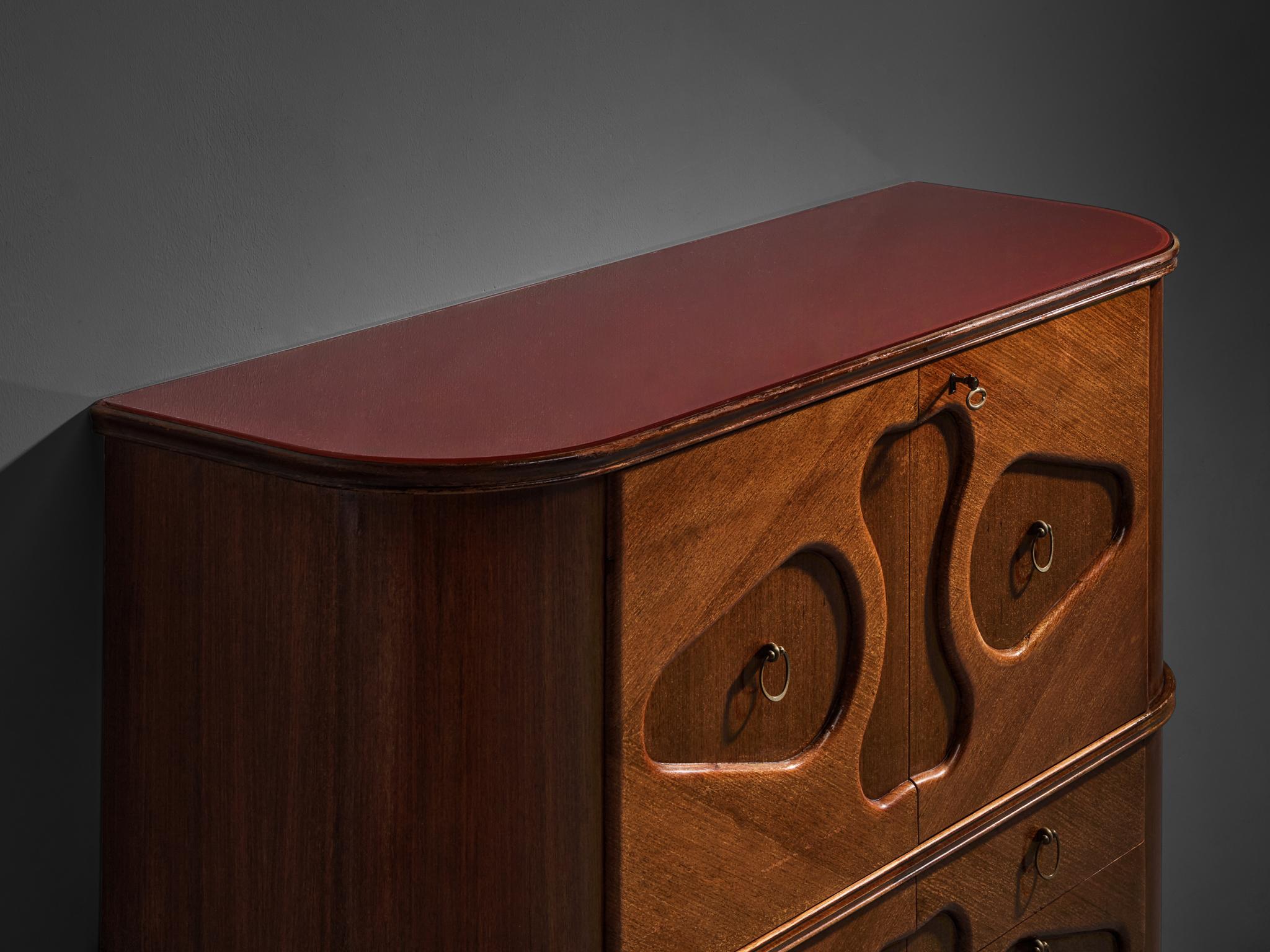 1950s Italian Bar Cabinet with Biomorphic Shapes in Mahogany