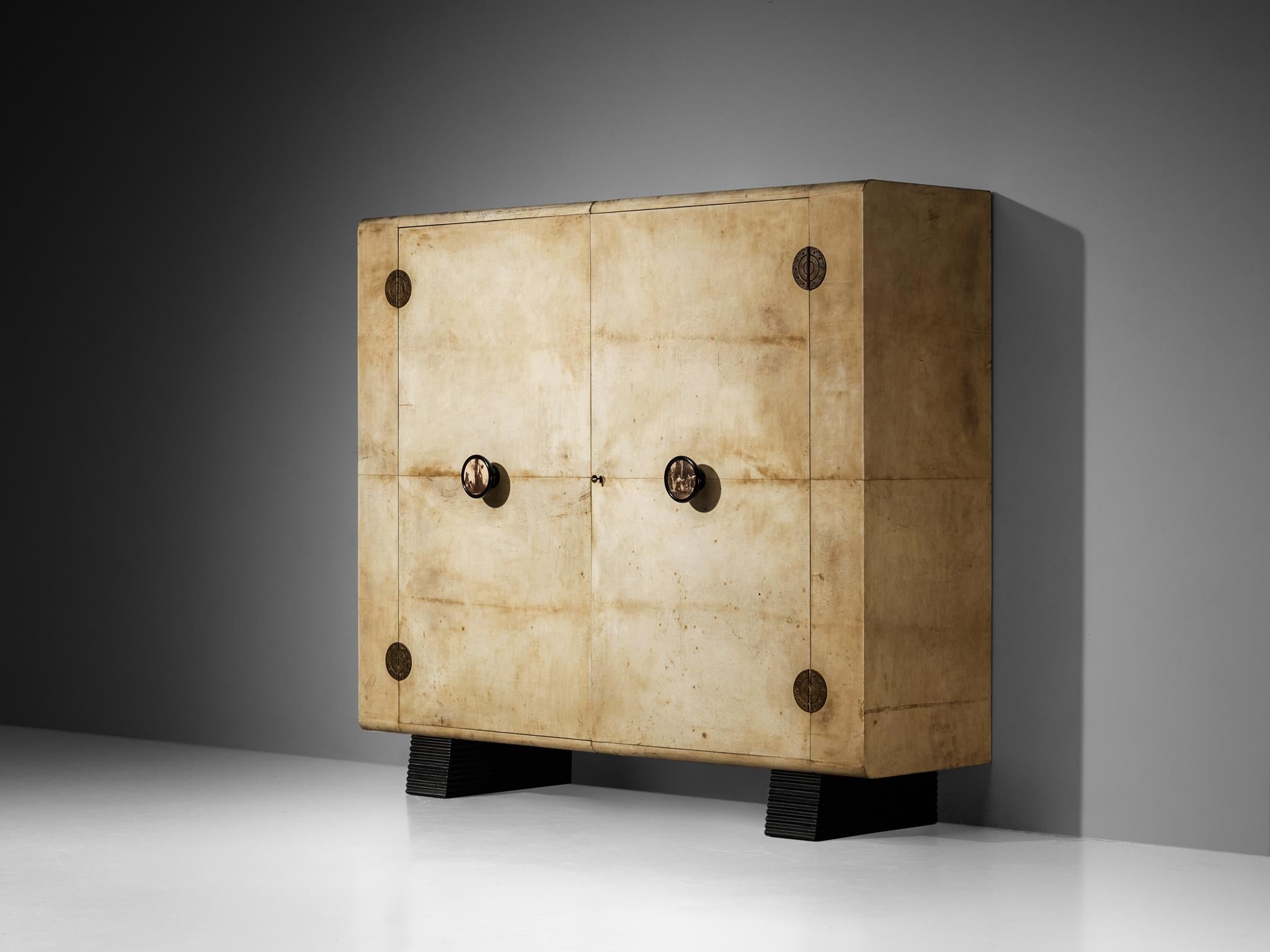 Valzania Grand Armoire in Parchment and Brass