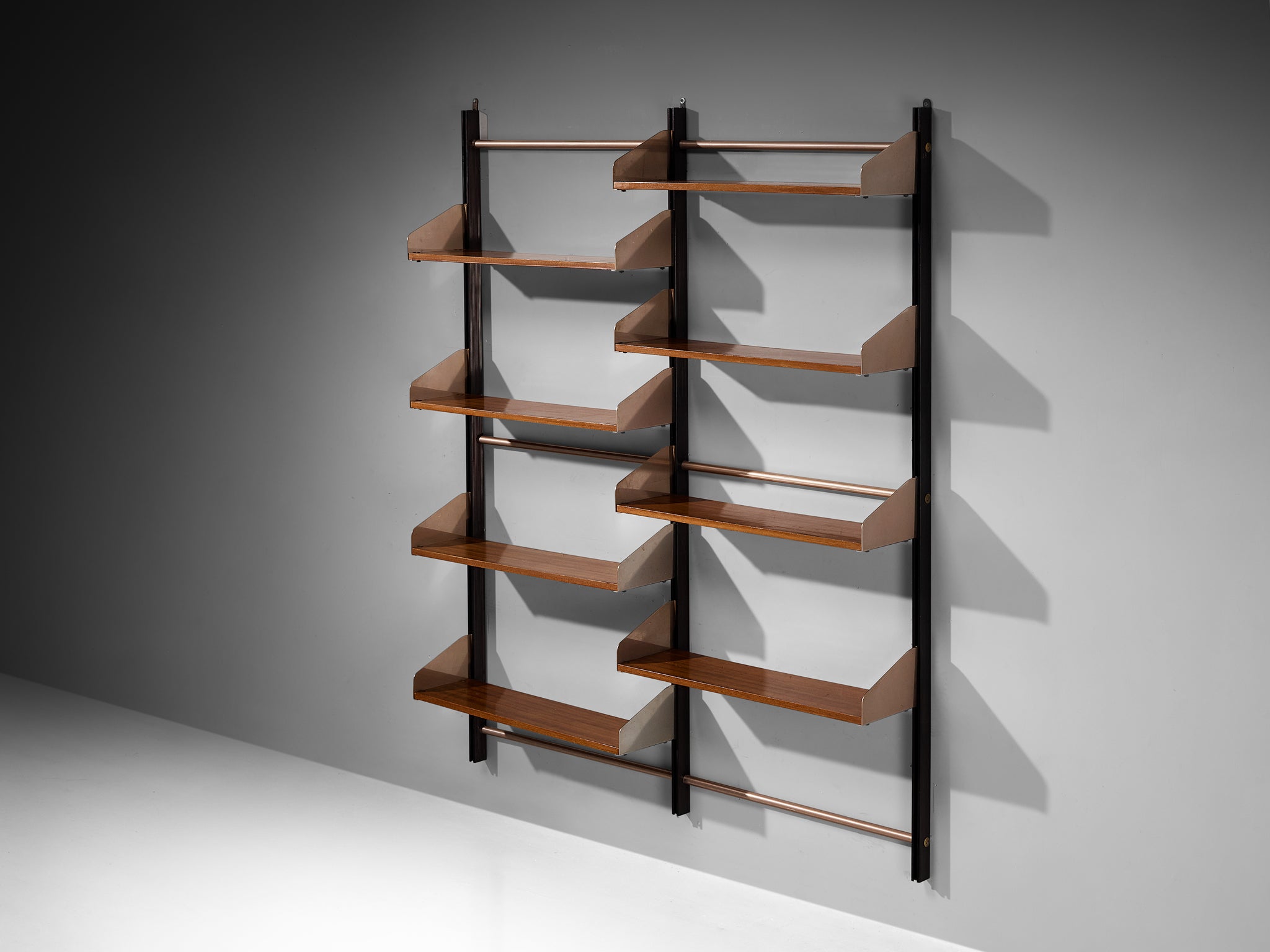 Feal Italian Wall Unit in Anodized Aluminum and Mahogany