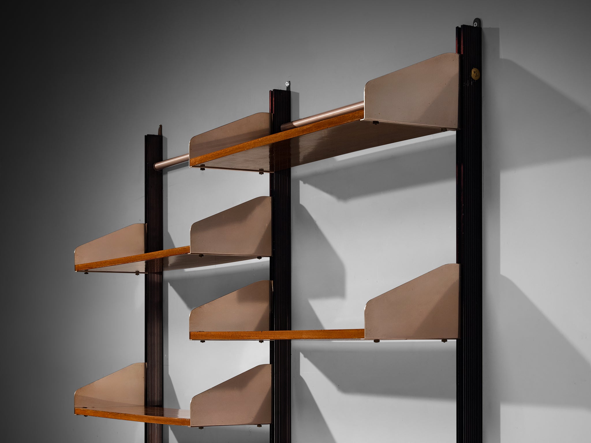 Feal Italian Wall Unit in Anodized Aluminum and Mahogany