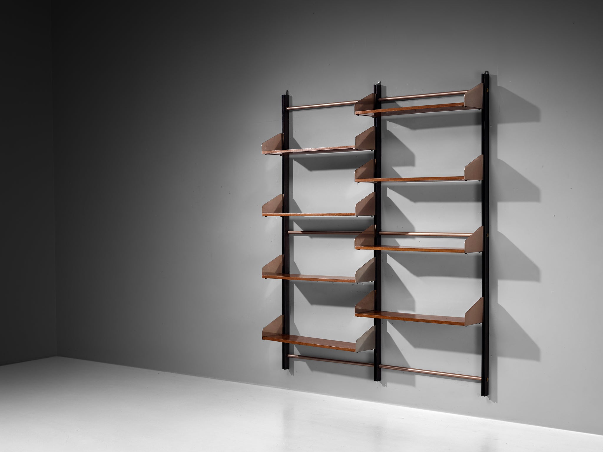 Feal Italian Wall Unit in Anodized Aluminum and Mahogany