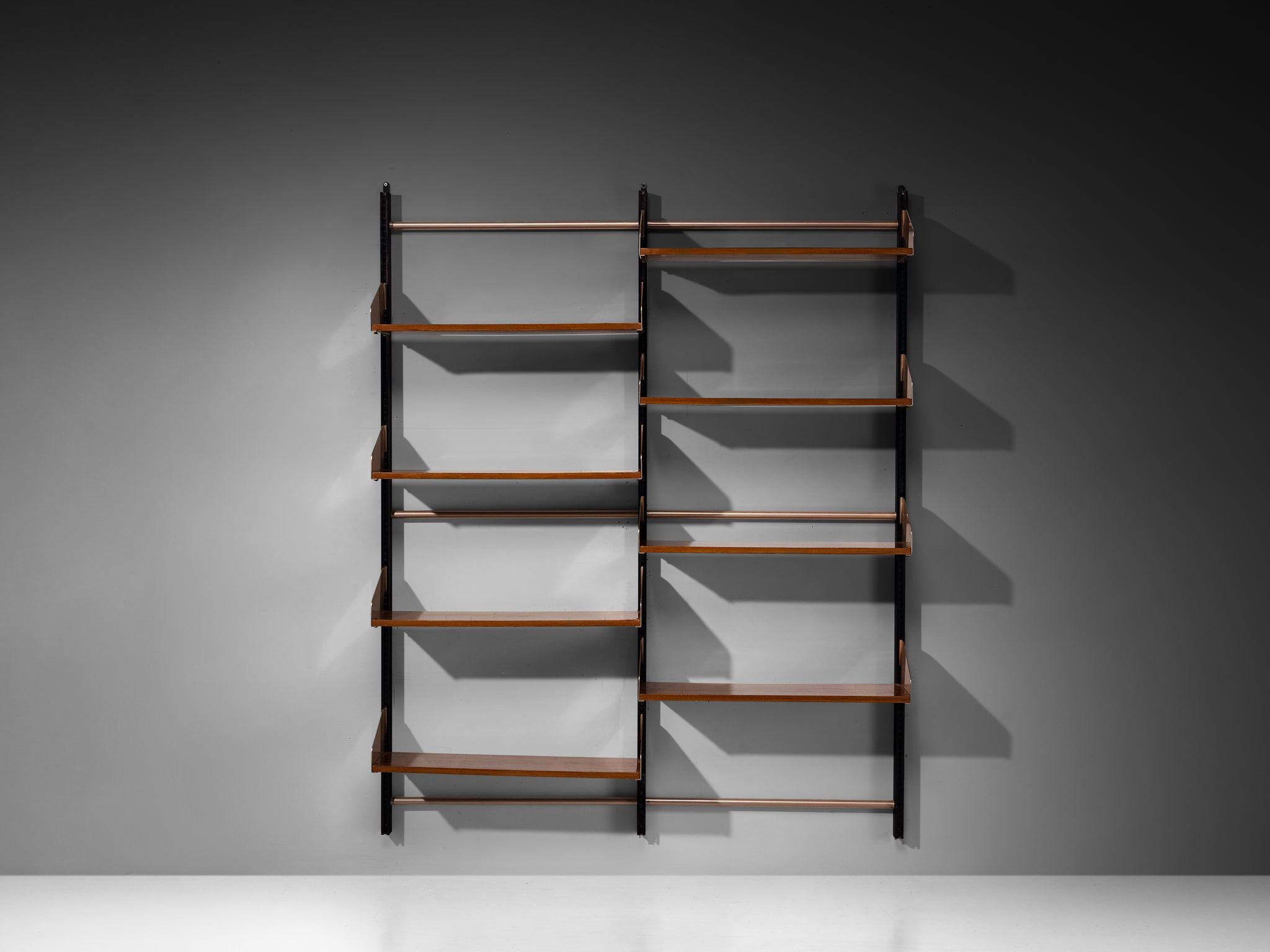 Feal Italian Wall Unit in Anodized Aluminum and Mahogany