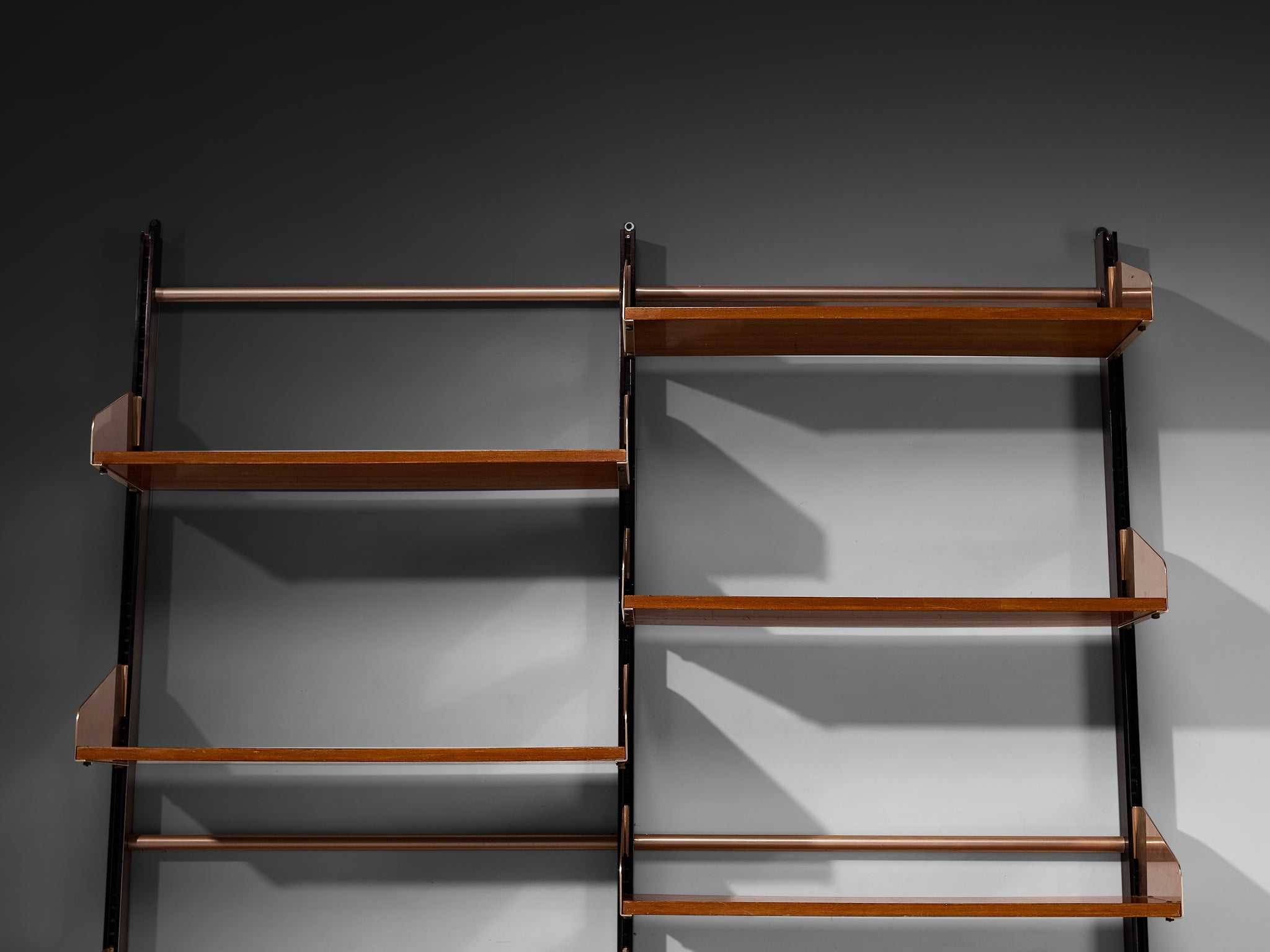 Feal Italian Wall Unit in Anodized Aluminum and Mahogany