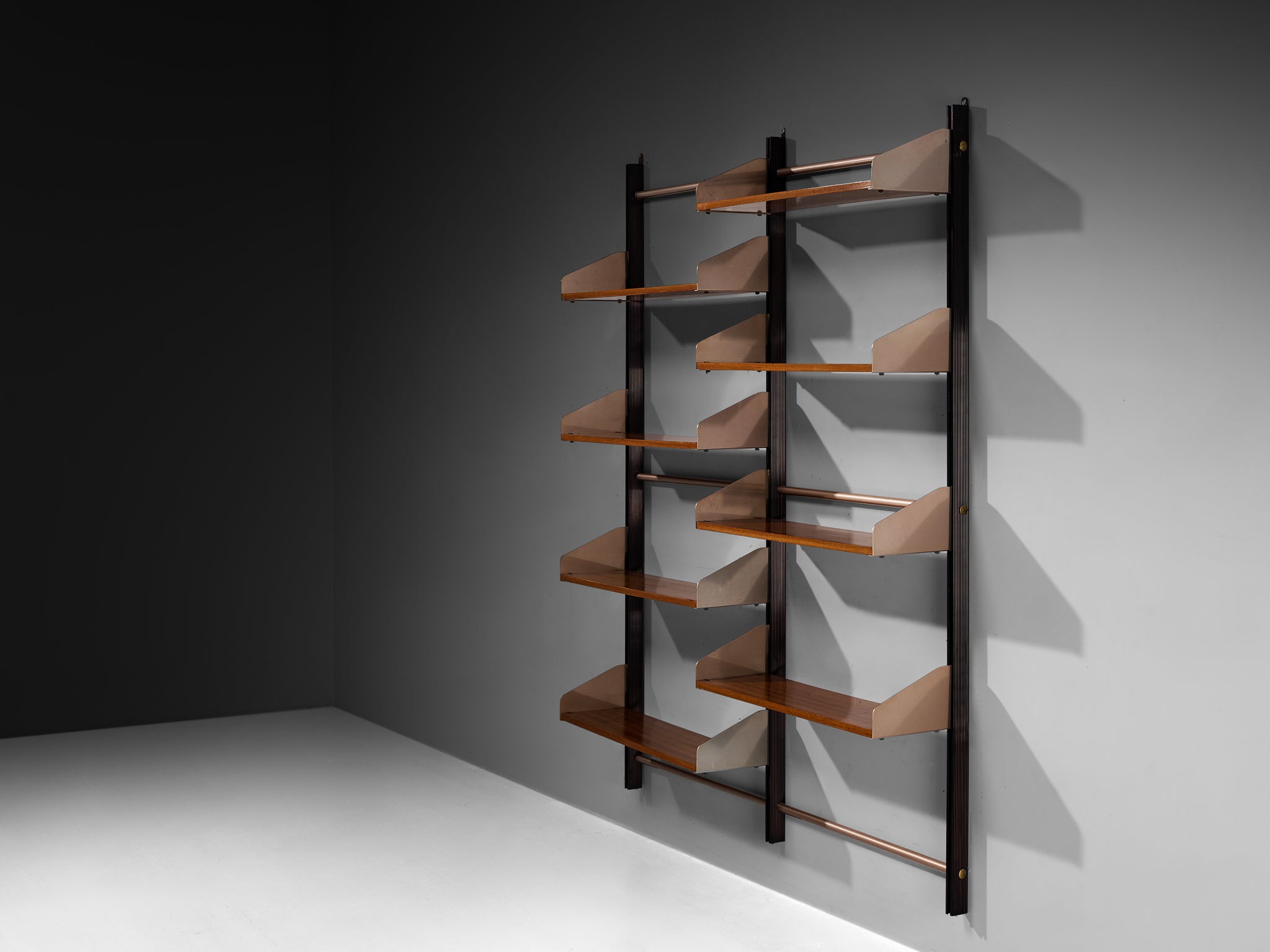 Feal Italian Wall Unit in Anodized Aluminum and Mahogany