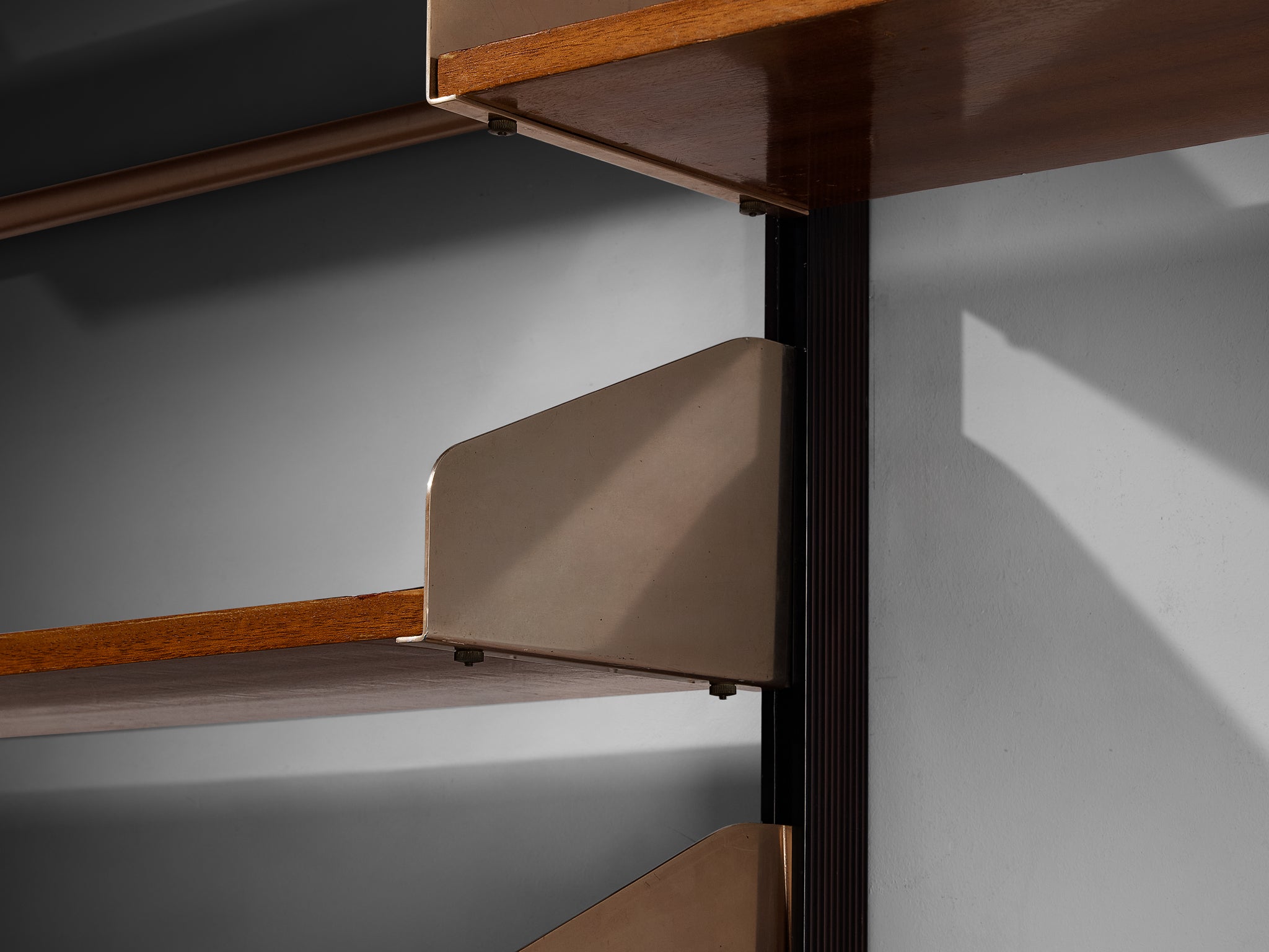 Feal Italian Wall Unit in Anodized Aluminum and Mahogany