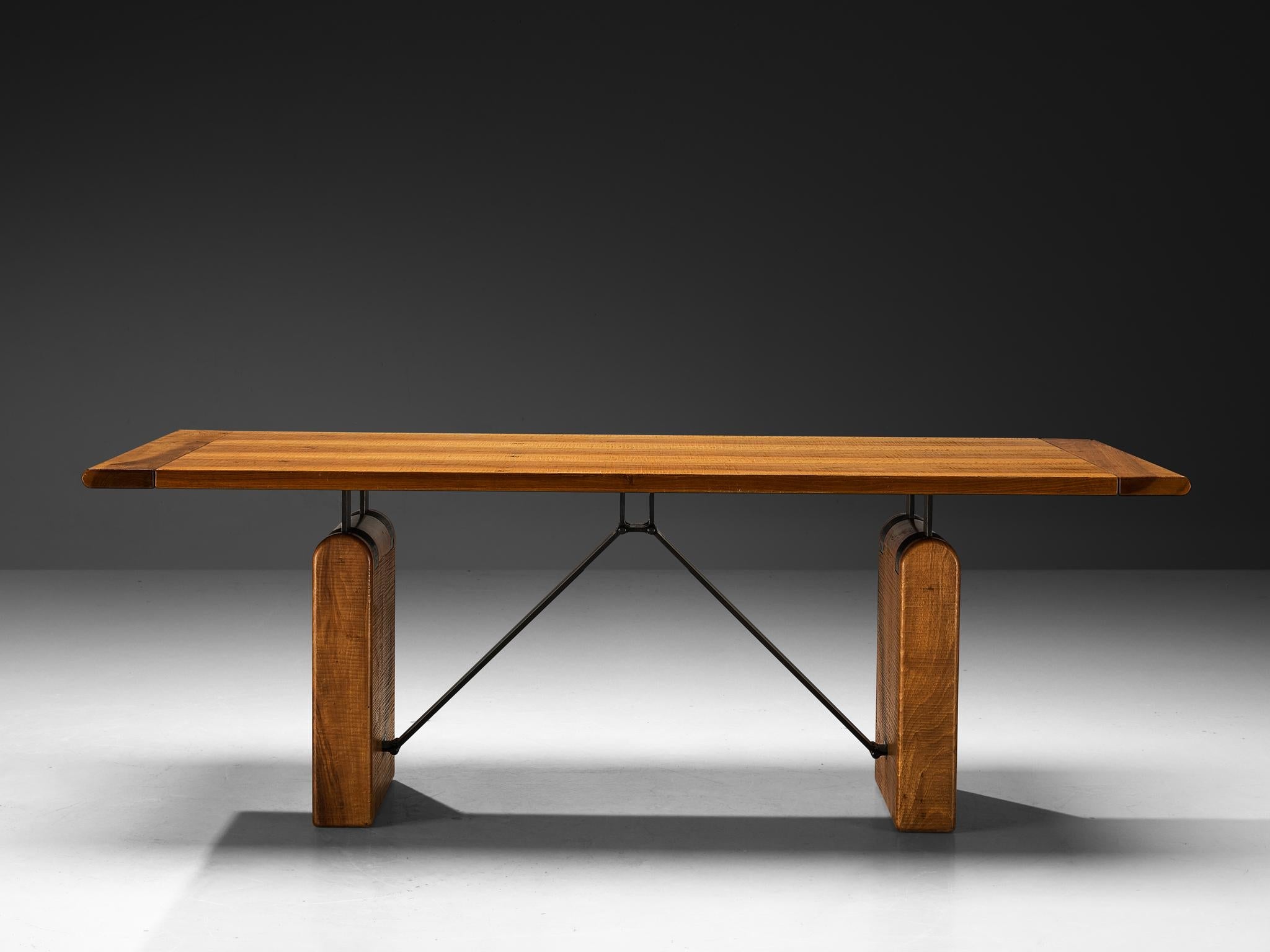 Giuseppe Rivadossi for Officina Rivadossi Table or Desk in Walnut and Iron