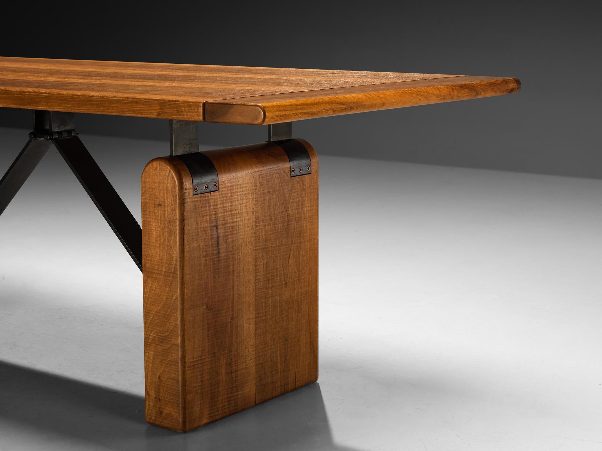 Giuseppe Rivadossi for Officina Rivadossi Table or Desk in Walnut and Iron