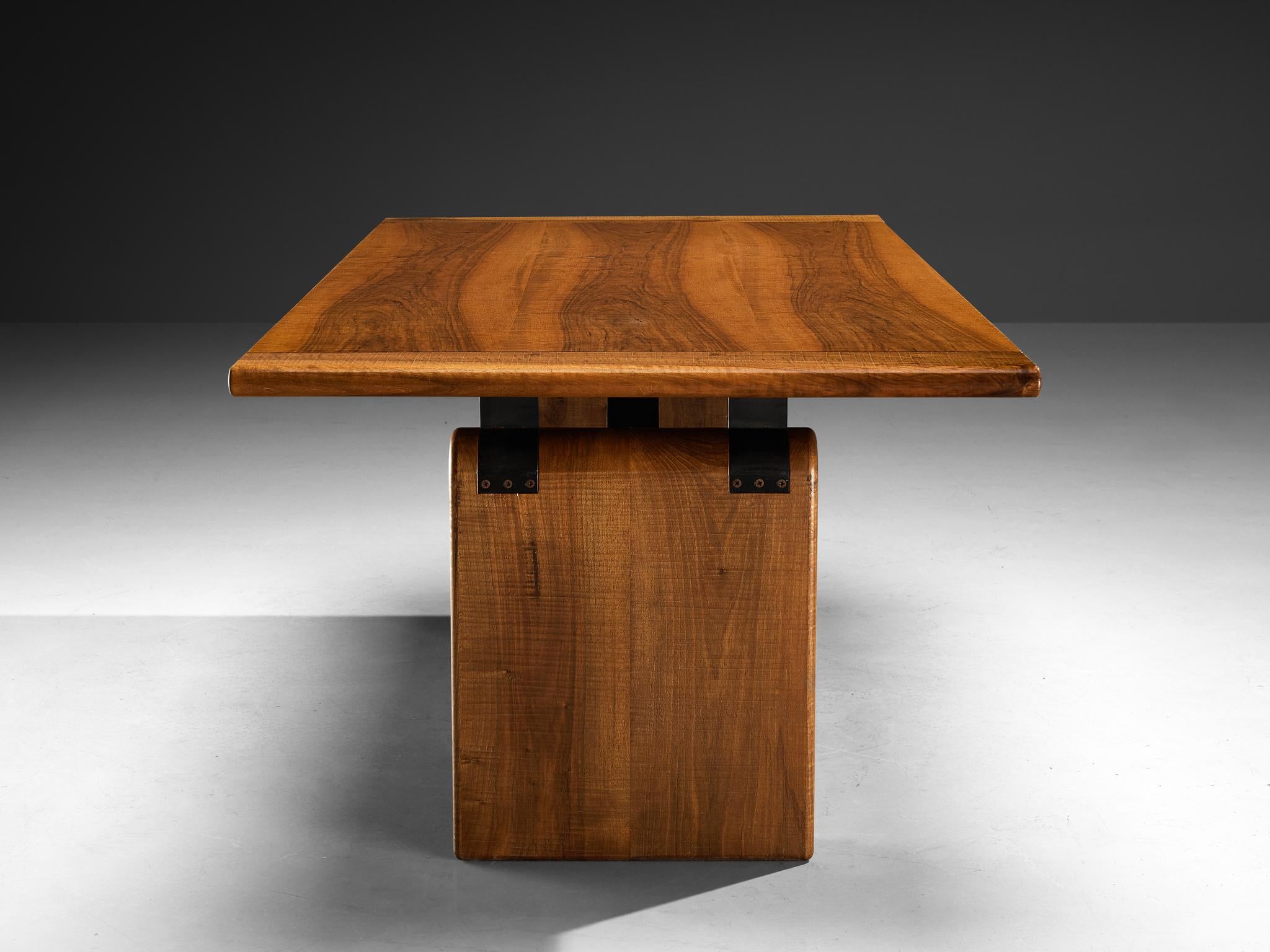 Giuseppe Rivadossi for Officina Rivadossi Table or Desk in Walnut and Iron