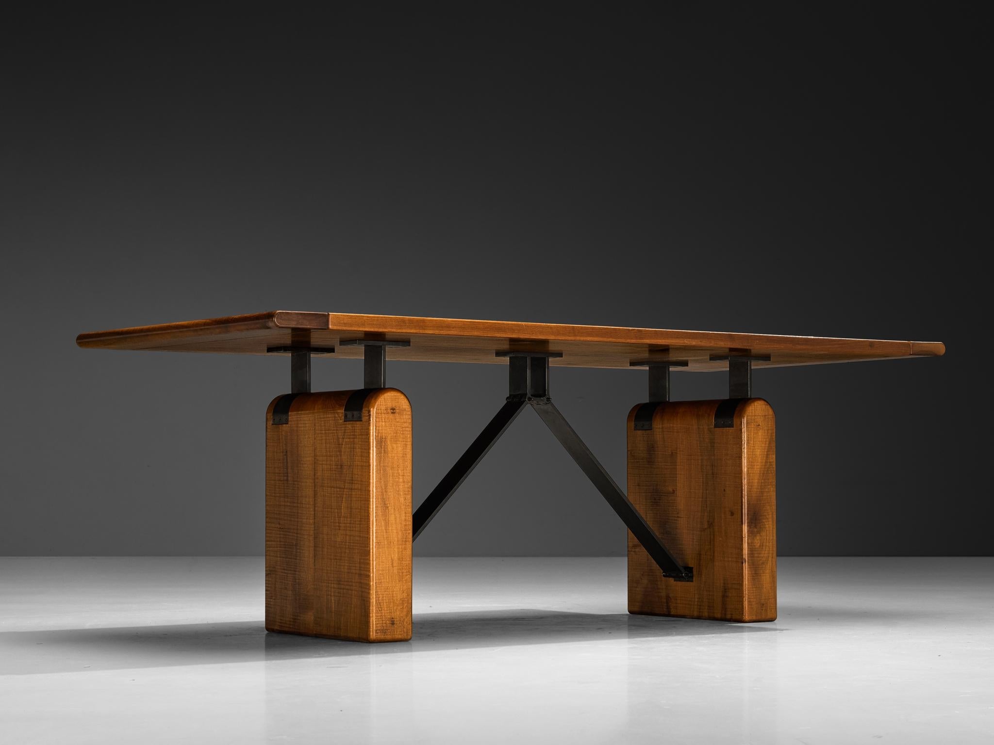 Giuseppe Rivadossi for Officina Rivadossi Table or Desk in Walnut and Iron