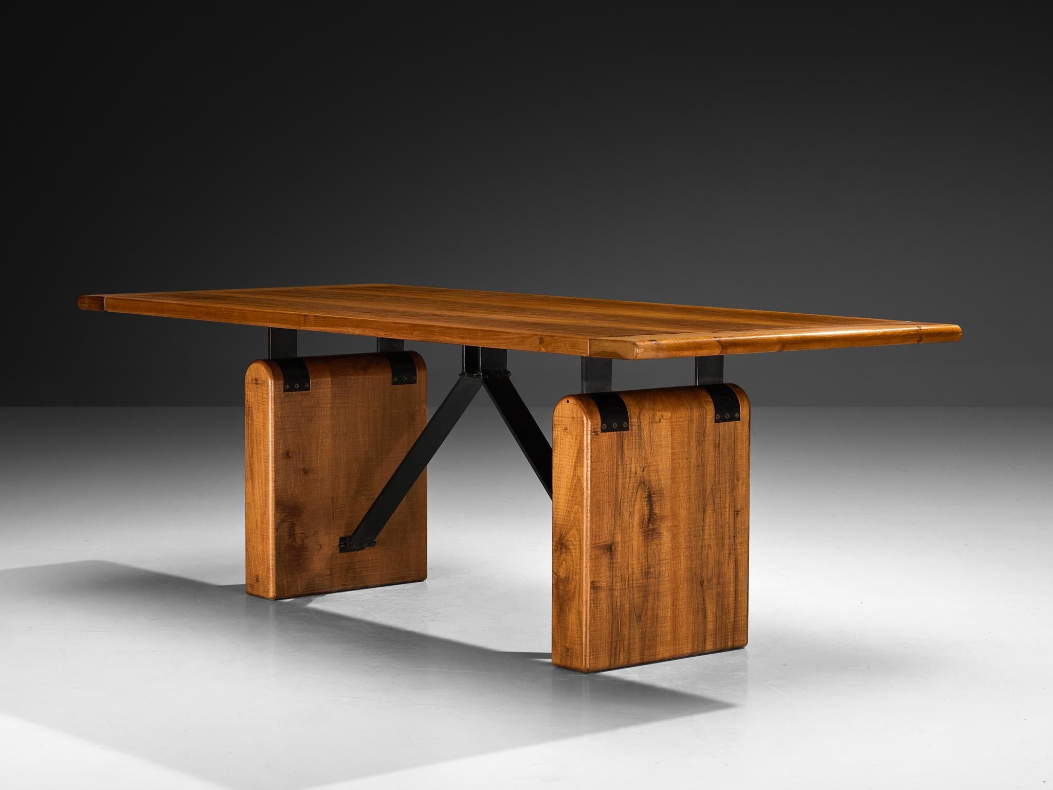 Giuseppe Rivadossi for Officina Rivadossi Table or Desk in Walnut and Iron