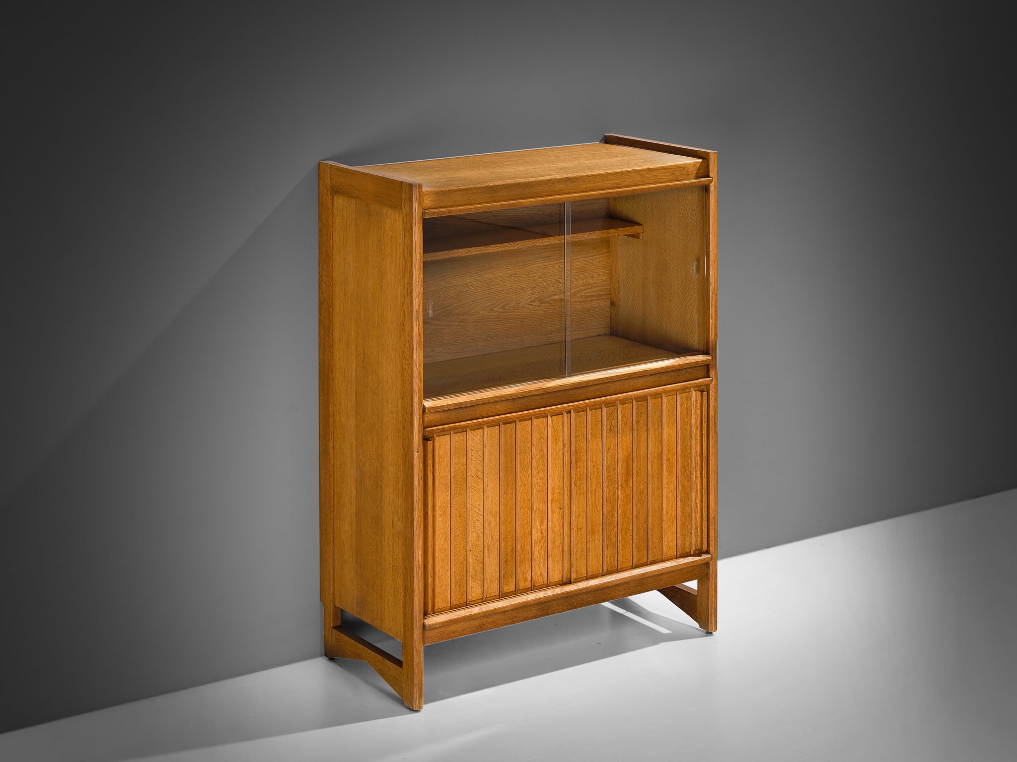 Guillerme & Chambron Cabinet in Solid Oak and Glass