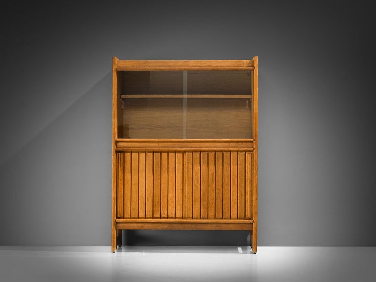 Guillerme & Chambron Cabinet in Solid Oak and Glass