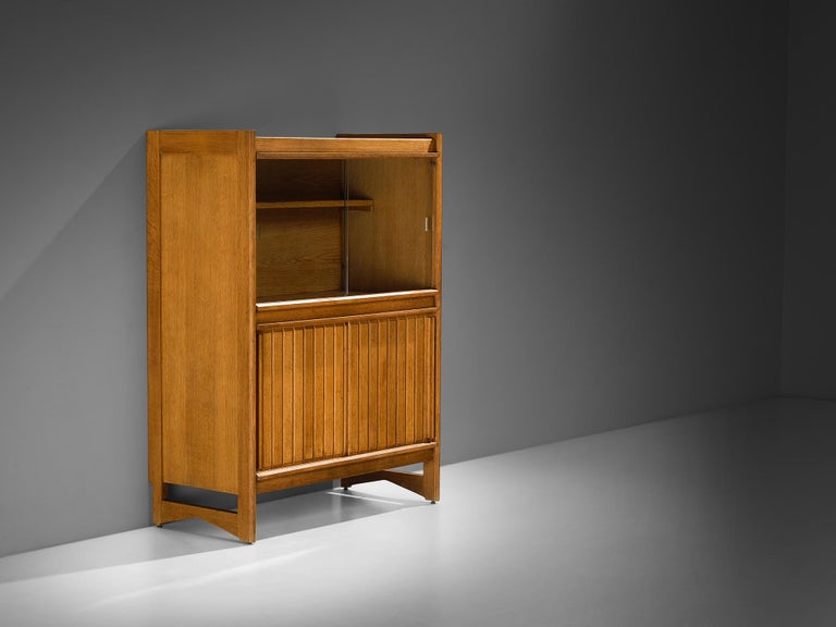 Guillerme & Chambron Cabinet in Solid Oak and Glass