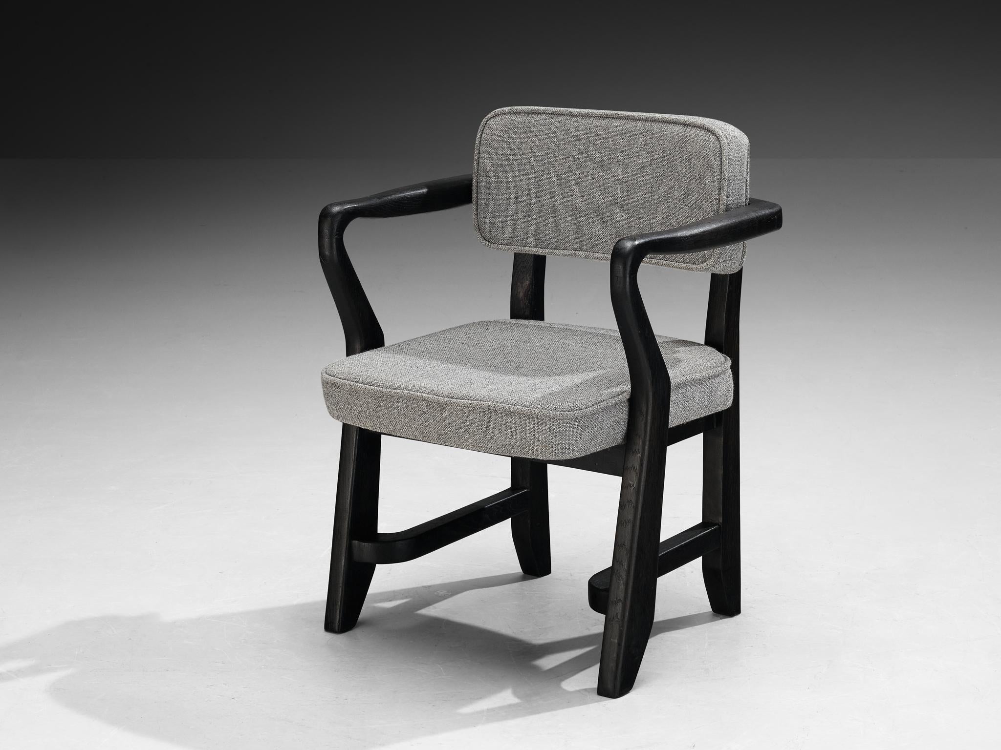 Guillerme & Chambron 'Denis' Armchair in Darkened Oak and Grey Upholstery