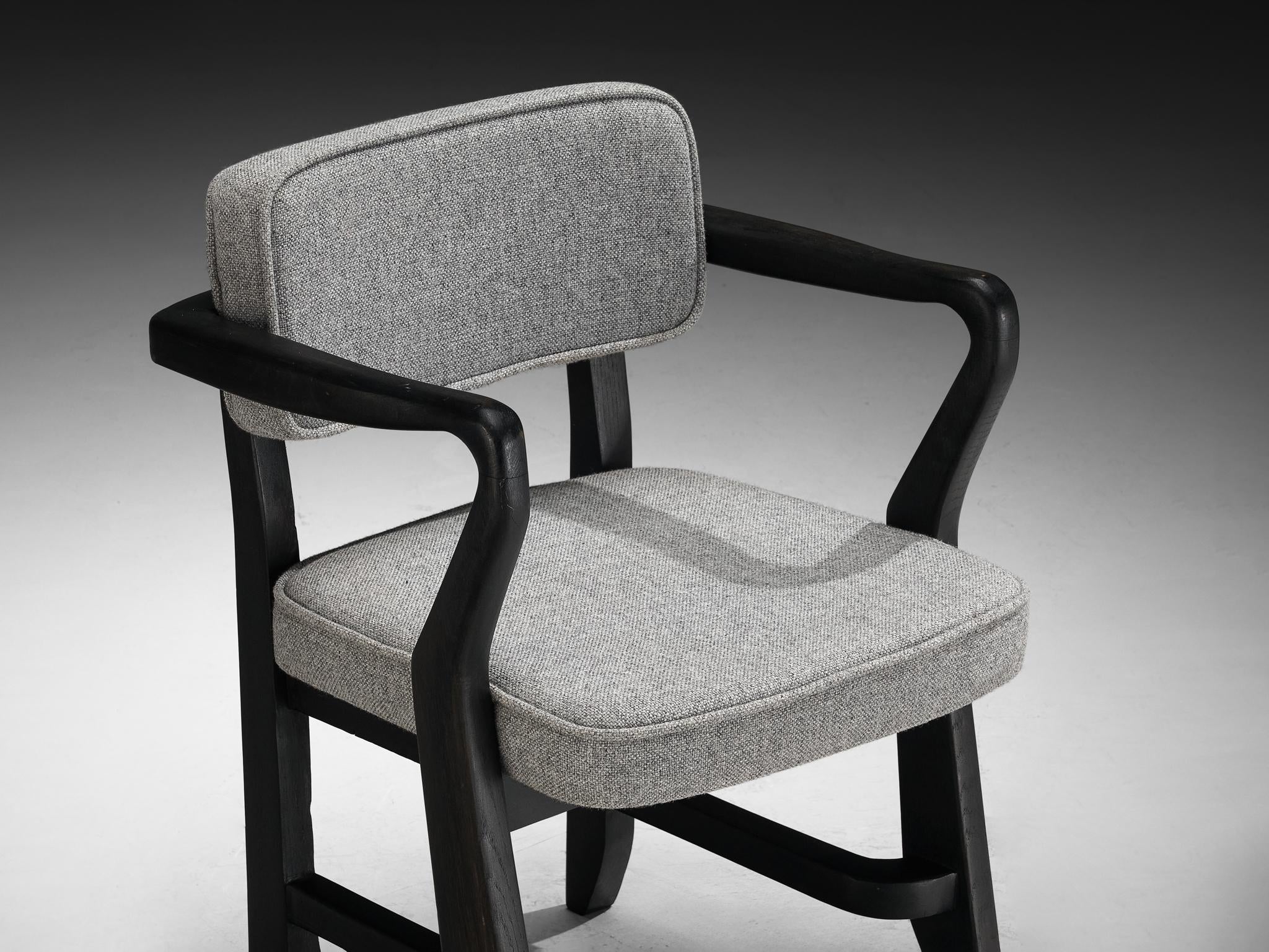 Guillerme & Chambron 'Denis' Armchair in Darkened Oak and Grey Upholstery