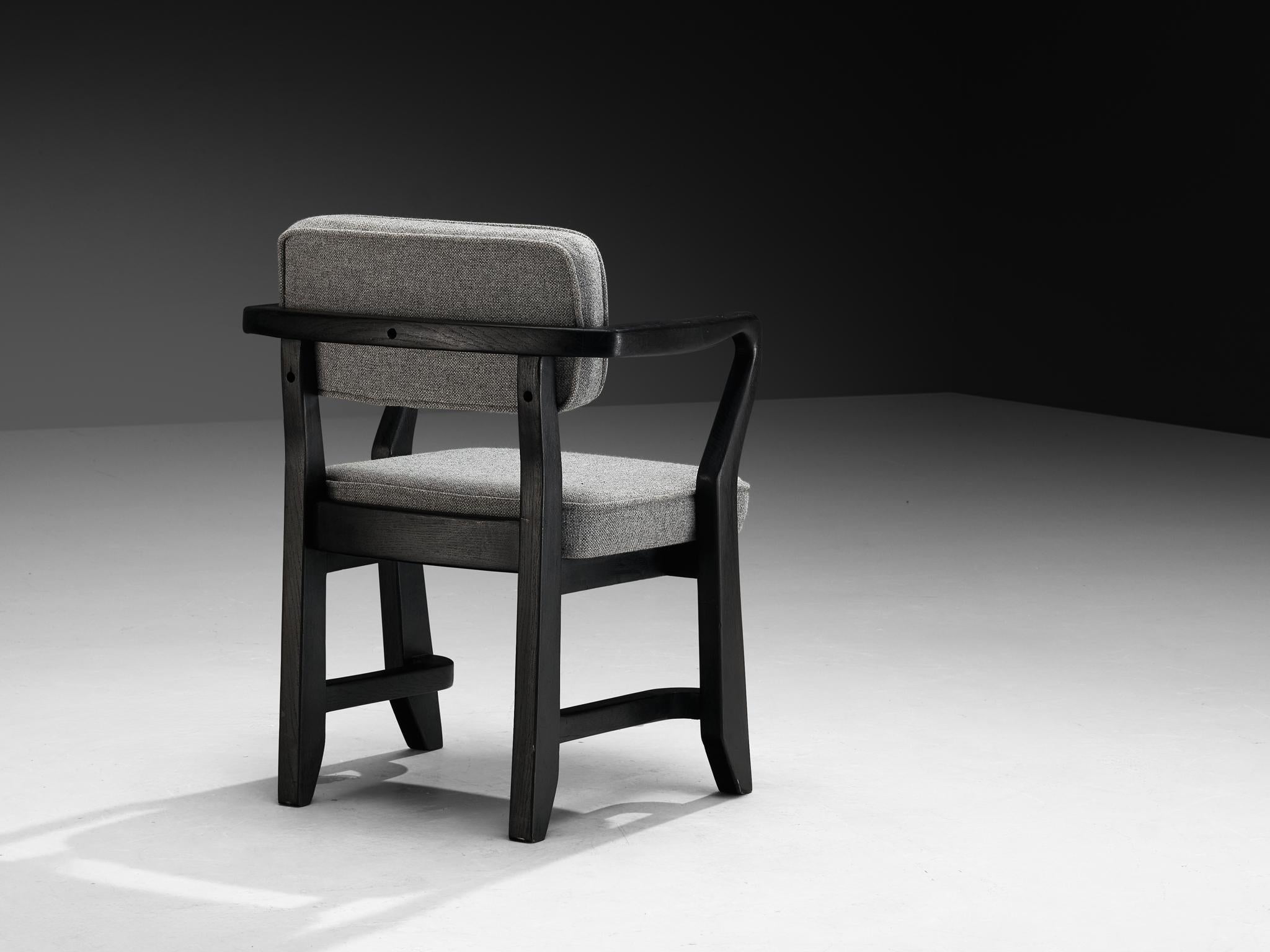 Guillerme & Chambron 'Denis' Armchair in Darkened Oak and Grey Upholstery