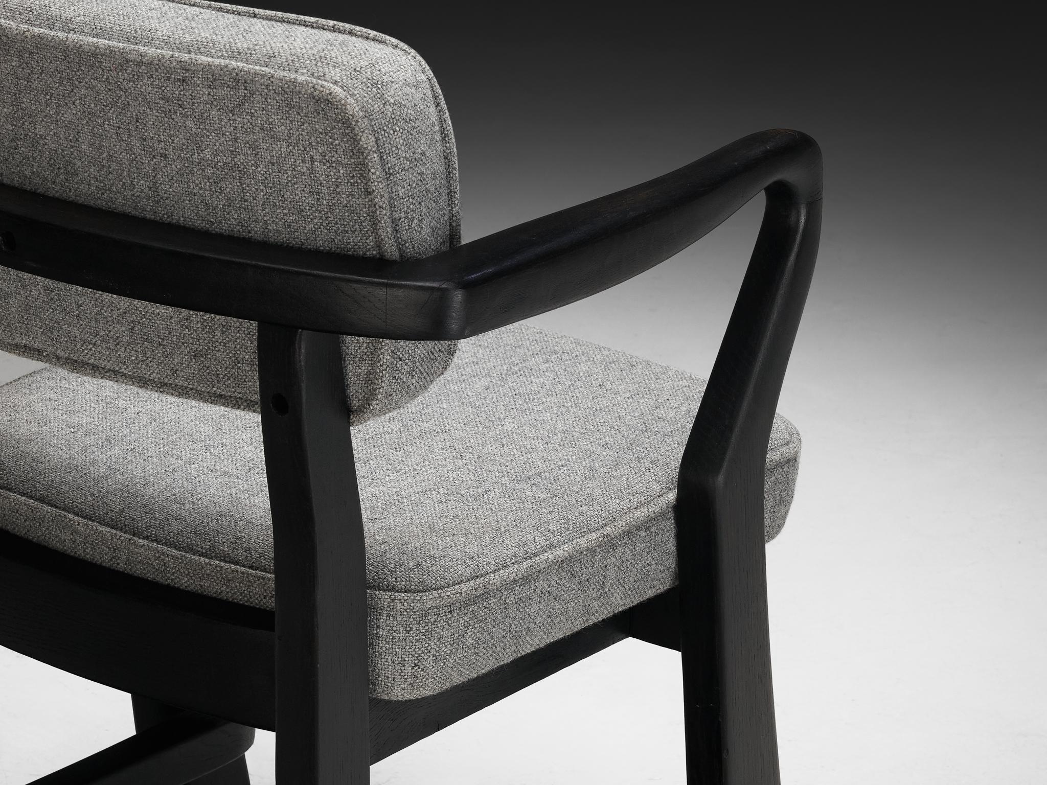 Guillerme & Chambron 'Denis' Armchair in Darkened Oak and Grey Upholstery