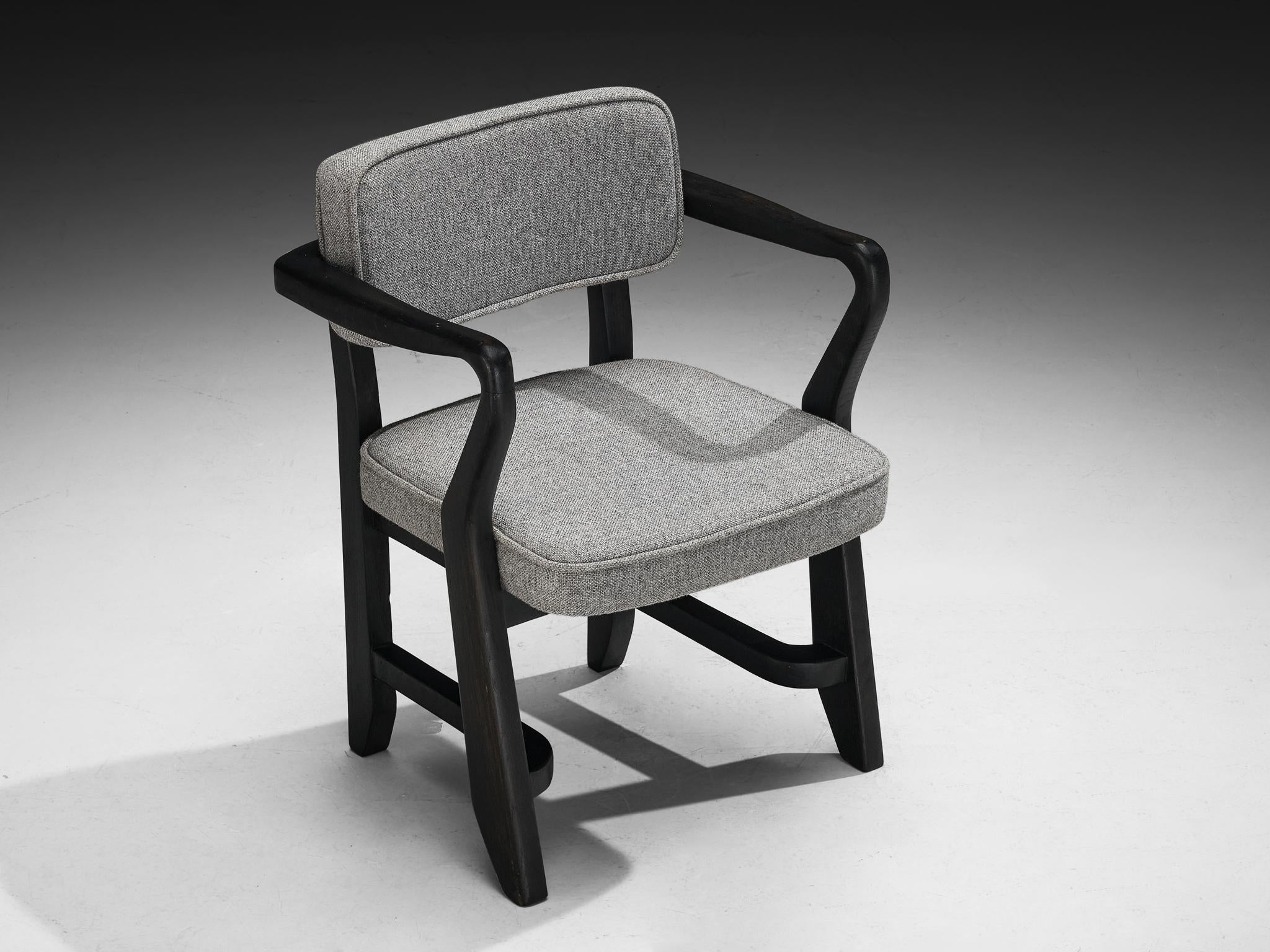 Guillerme & Chambron 'Denis' Armchair in Darkened Oak and Grey Upholstery