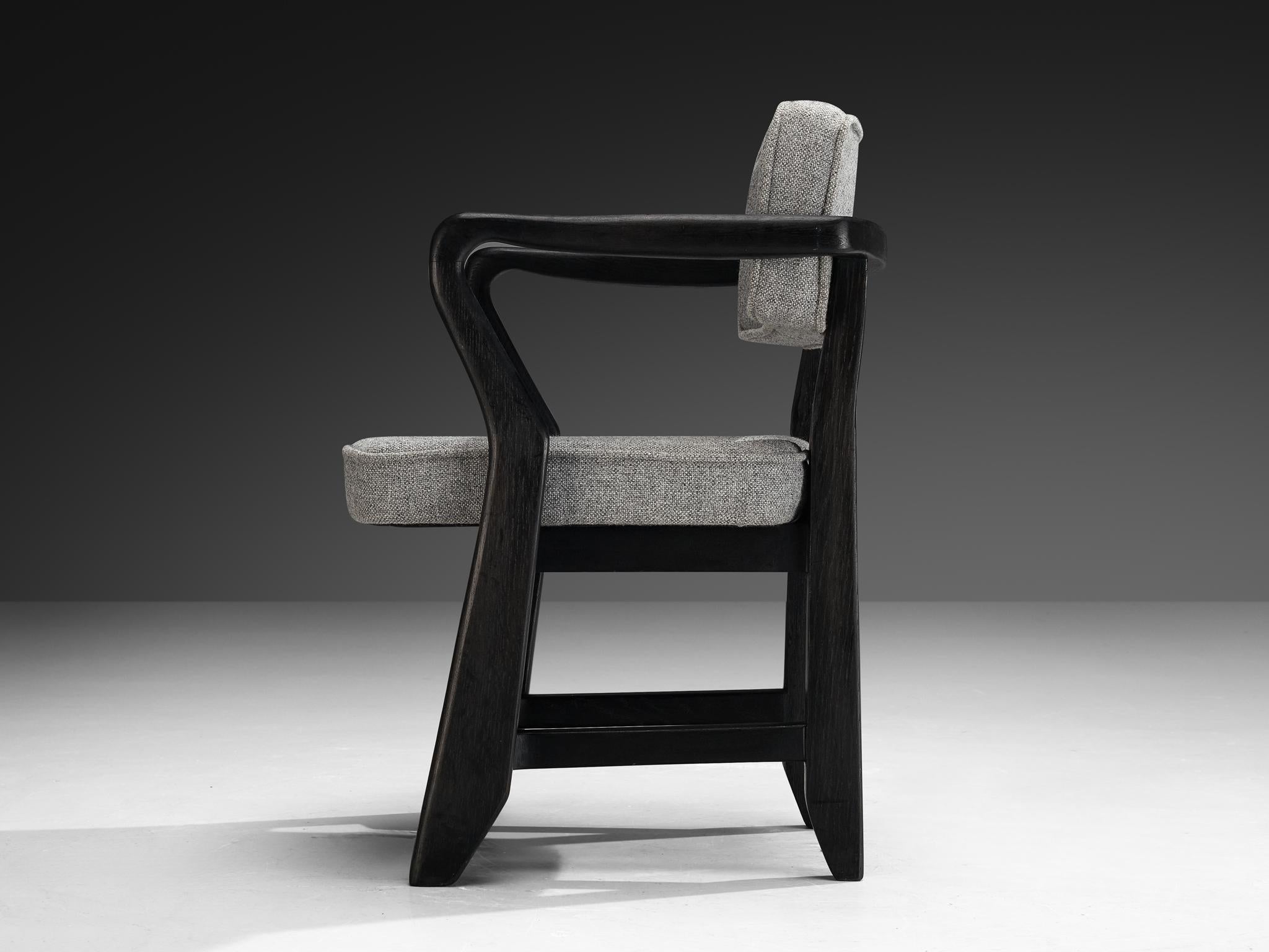 Guillerme & Chambron 'Denis' Armchair in Darkened Oak and Grey Upholstery