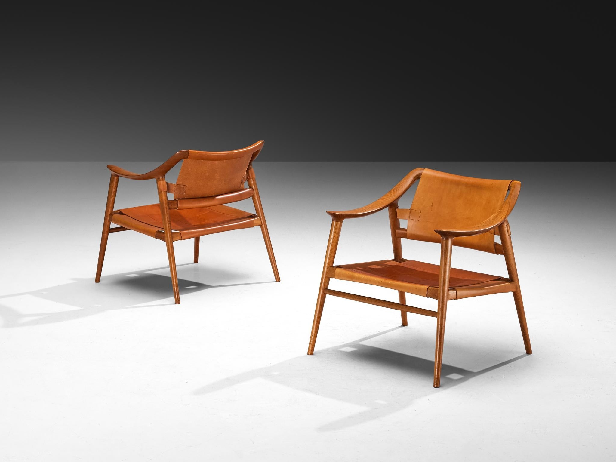 Sigurd Resell and Adolf Relling Pair of Bambi Lounge Chairs in Teak Leather