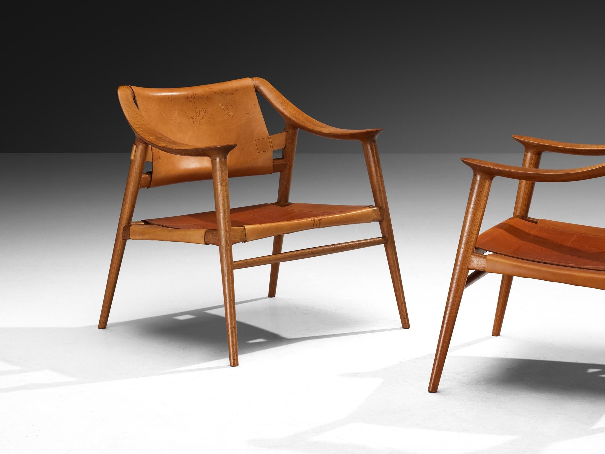 Sigurd Resell and Adolf Relling Pair of Bambi Lounge Chairs in Teak Leather