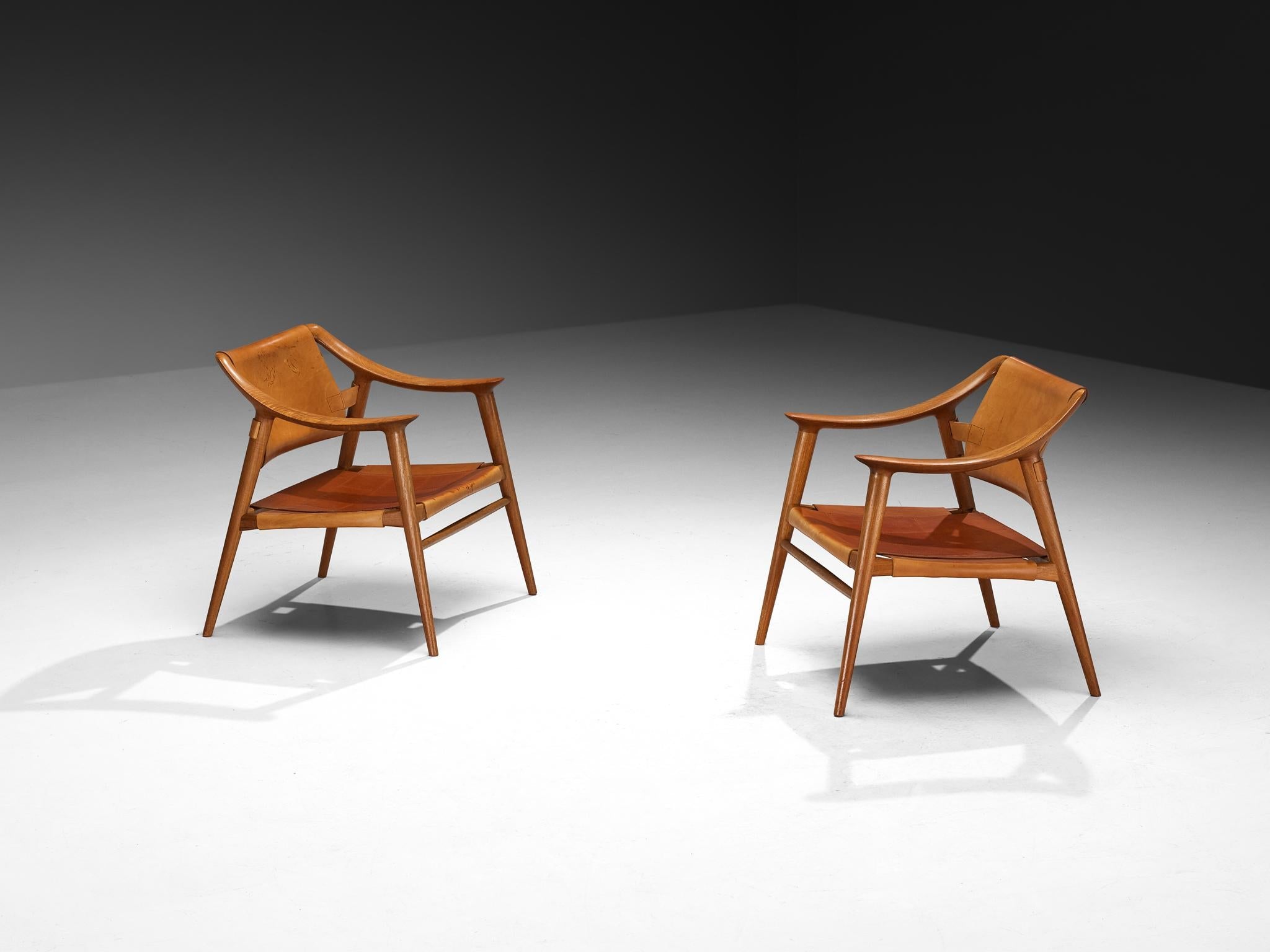 Sigurd Resell and Adolf Relling Pair of Bambi Lounge Chairs in Teak Leather