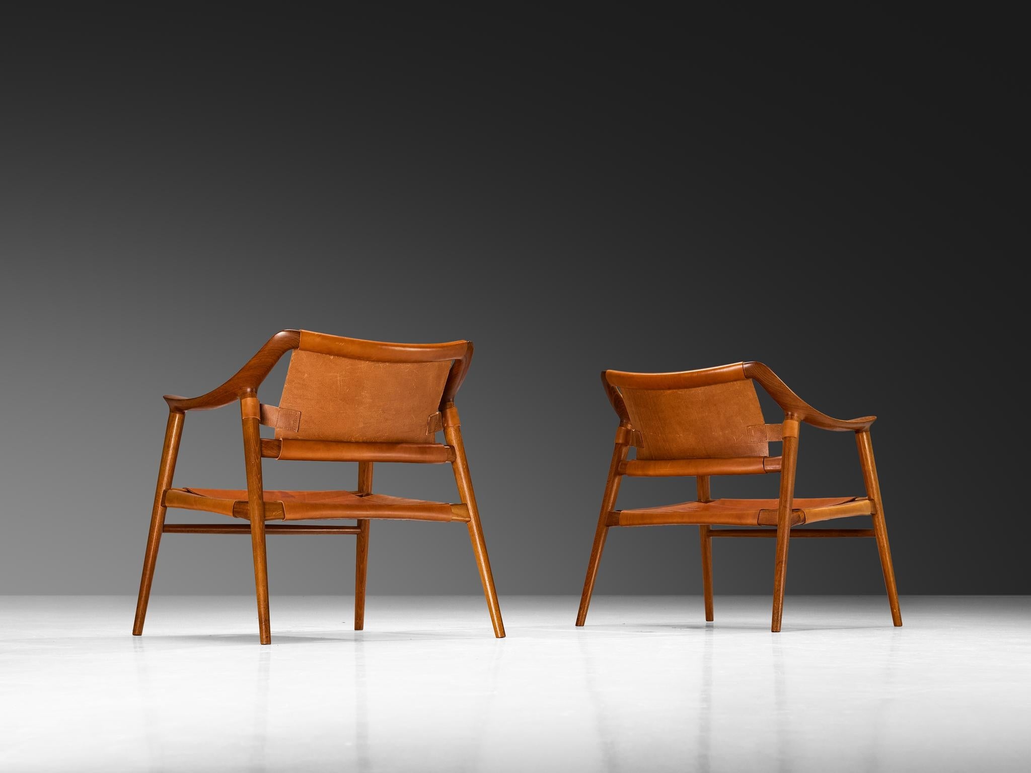 Sigurd Resell and Adolf Relling Pair of Bambi Lounge Chairs in Teak Leather