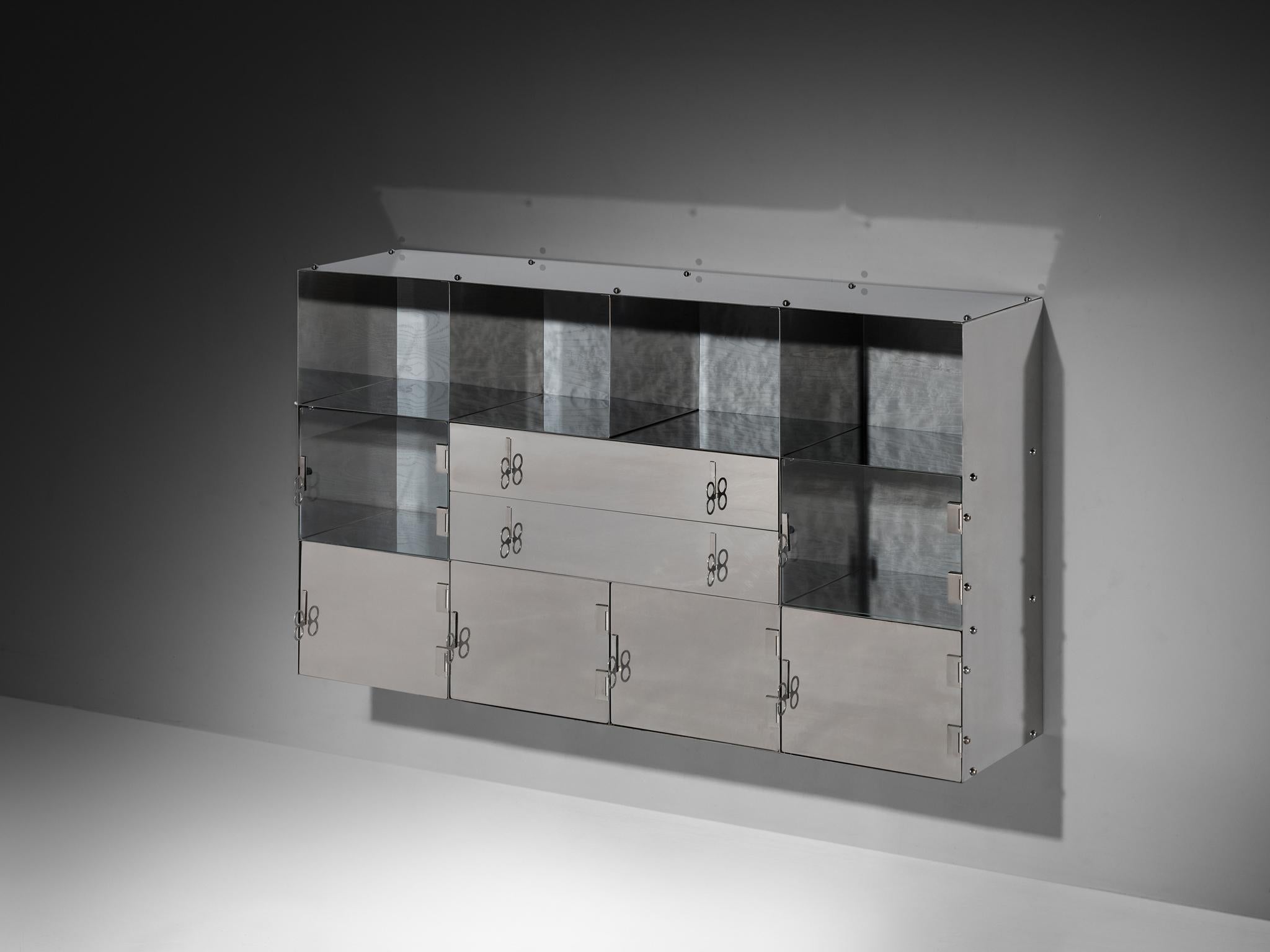 Vittorio Introini for Saporiti Mirrored Sideboard Polished Aluminum Glass