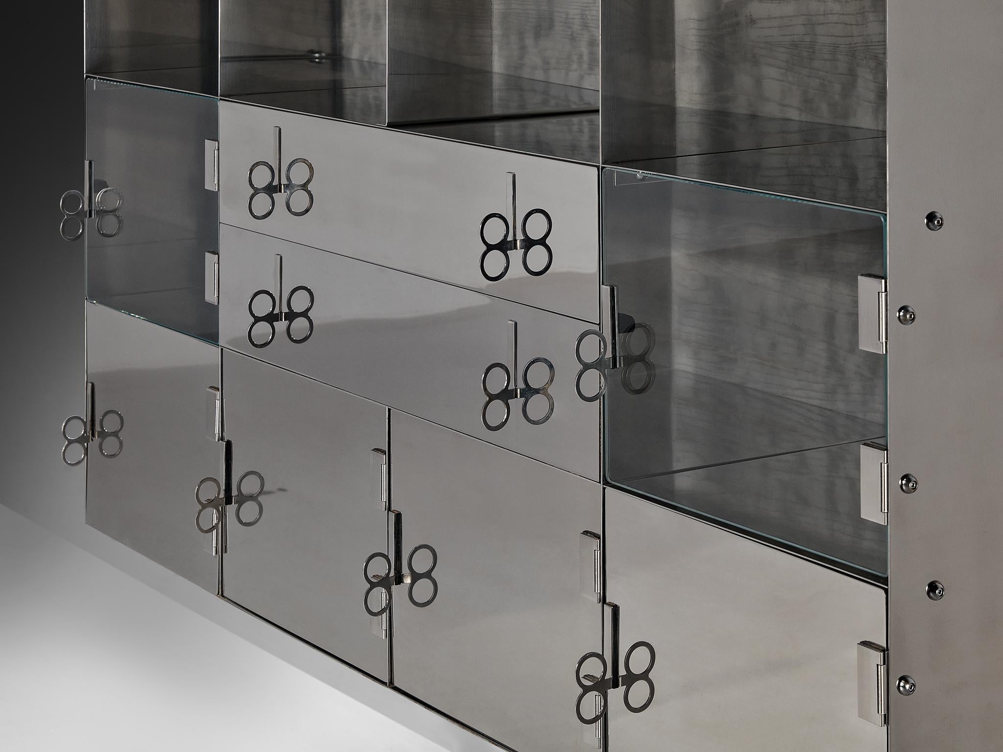 Vittorio Introini for Saporiti Mirrored Sideboard Polished Aluminum Glass