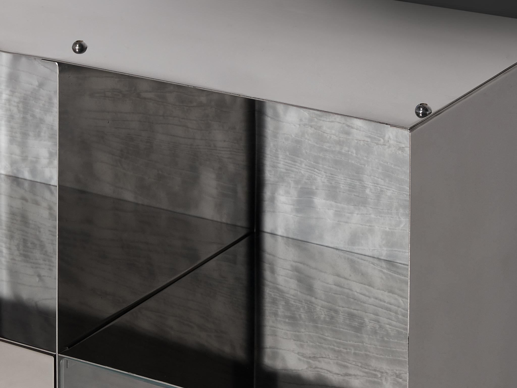 Vittorio Introini for Saporiti Mirrored Sideboard Polished Aluminum Glass