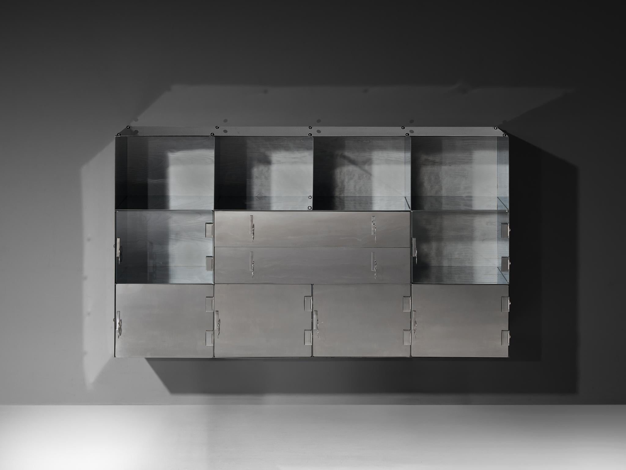 Vittorio Introini for Saporiti Mirrored Sideboard Polished Aluminum Glass