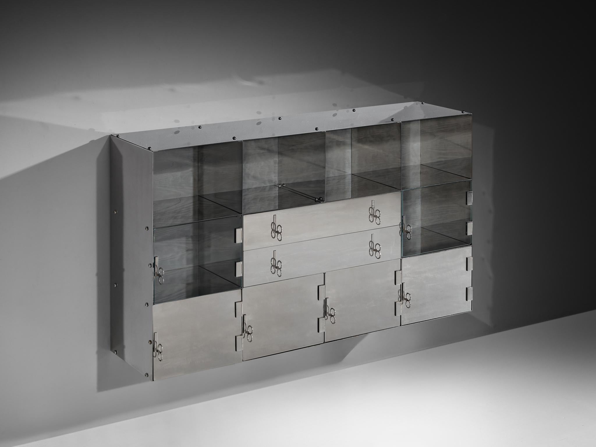 Vittorio Introini for Saporiti Mirrored Sideboard Polished Aluminum Glass