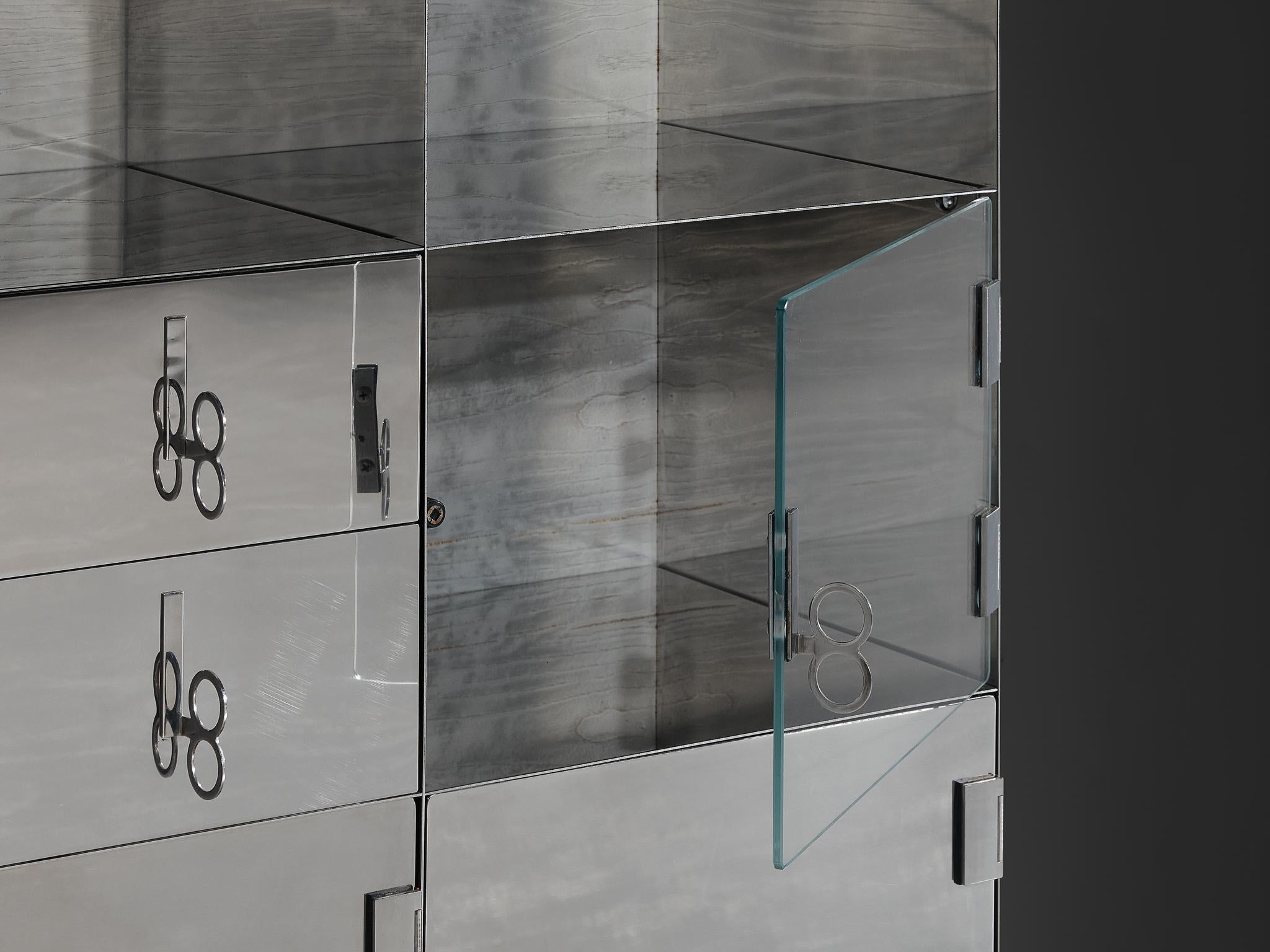 Vittorio Introini for Saporiti Mirrored Sideboard Polished Aluminum Glass