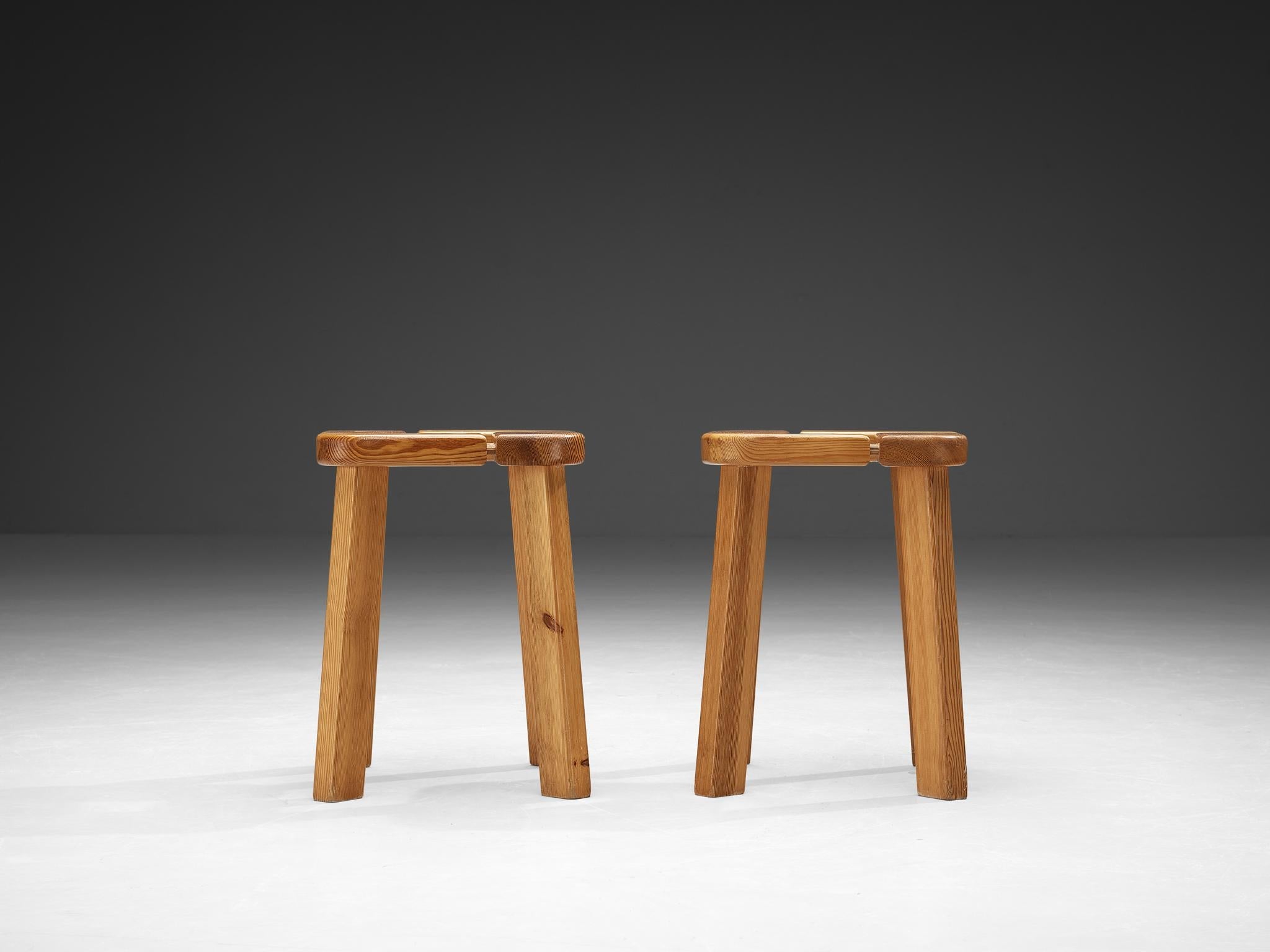 Scandinavian Stools in Pine with Geometric Tops 1970s