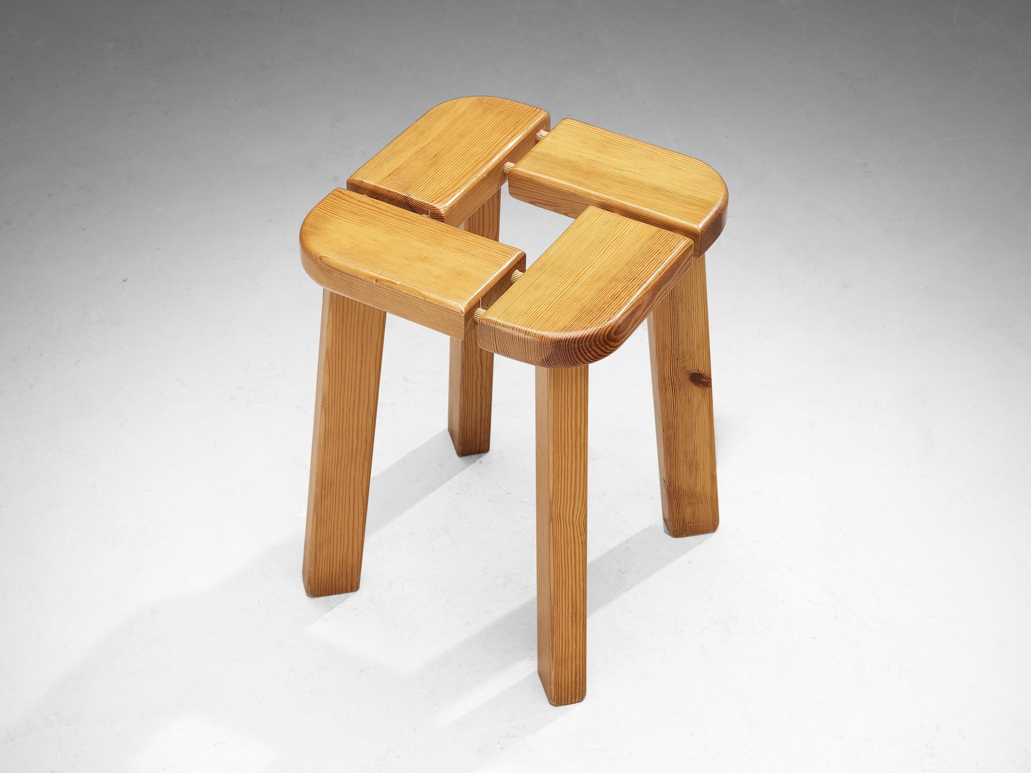 Scandinavian Stools in Pine with Geometric Tops 1970s